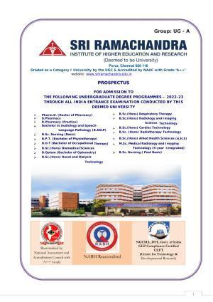 Sri Ramachandra University,Chennai Group: UG - A Prospectus 2022-23