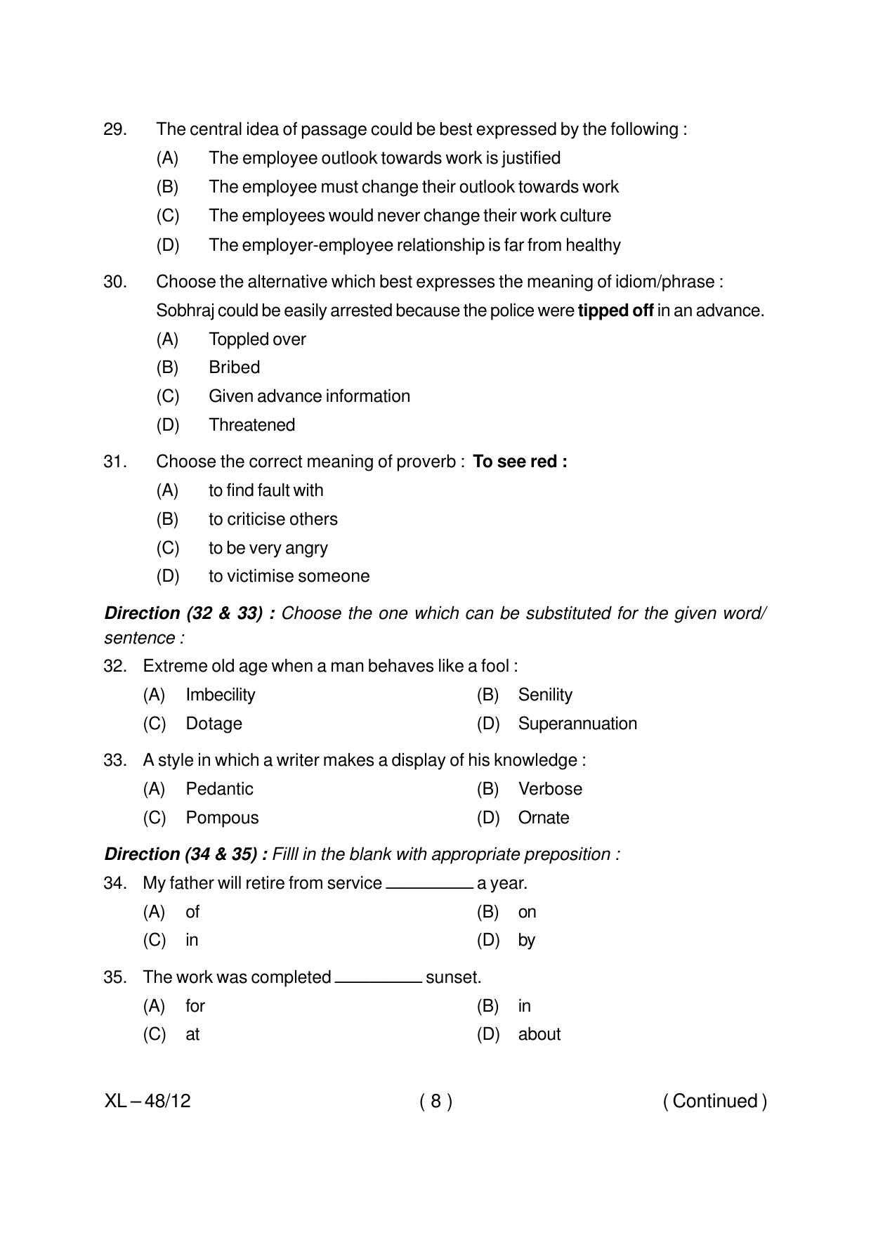 Odisha CPET MBA (RURAL MANAGEMENT) 2020 Question Paper - Page 8