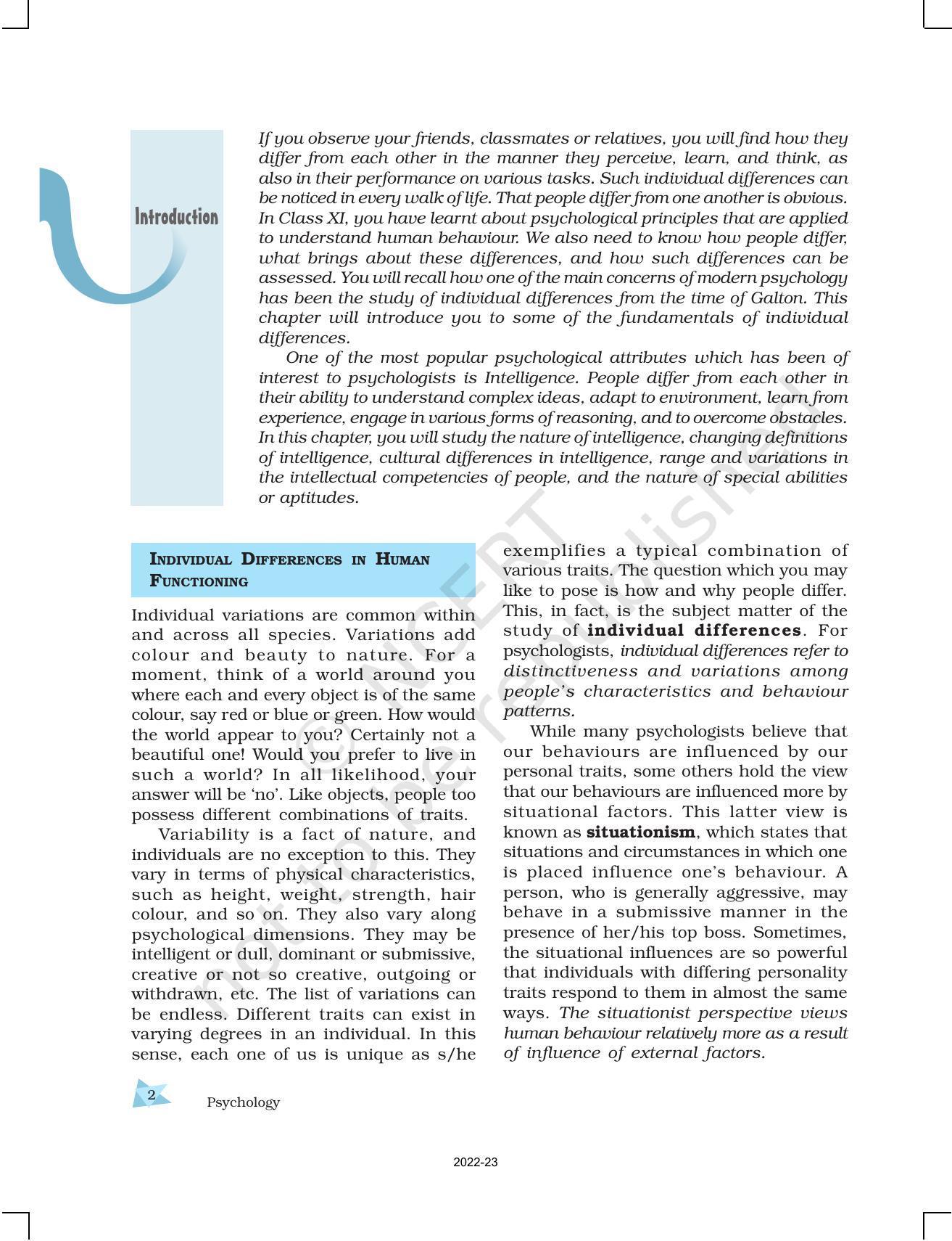 NCERT Book for Class 12 Psychology Chapter 1 Variations in Psychological Attributes - Page 2