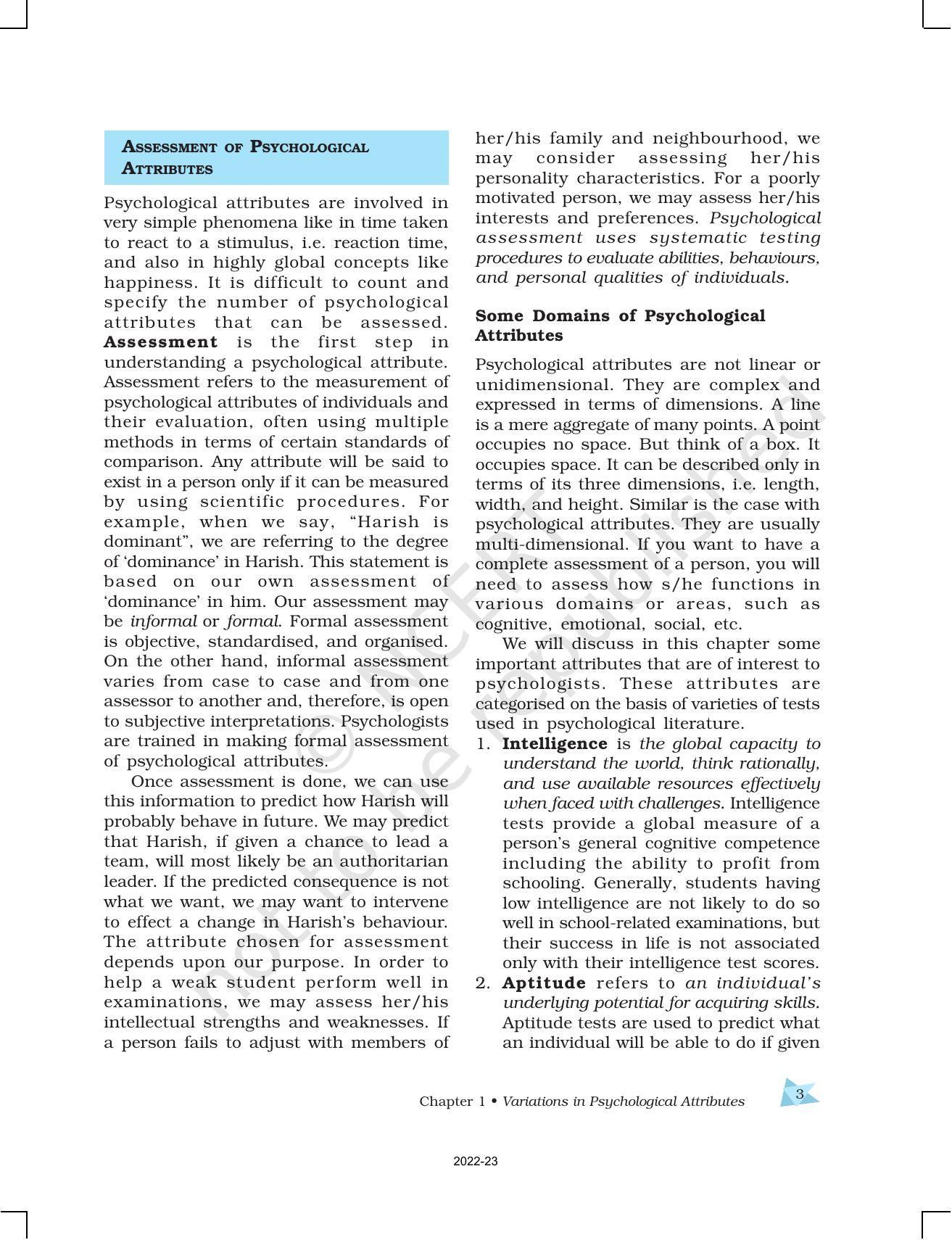NCERT Book for Class 12 Psychology Chapter 1 Variations in Psychological Attributes - Page 3