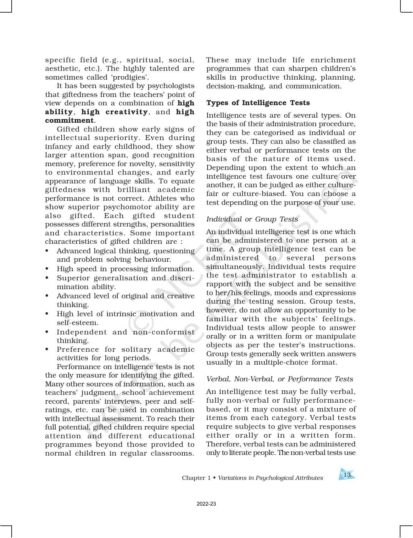 NCERT Book for Class 12 Psychology Chapter 1 Variations in Psychological Attributes - Page 13