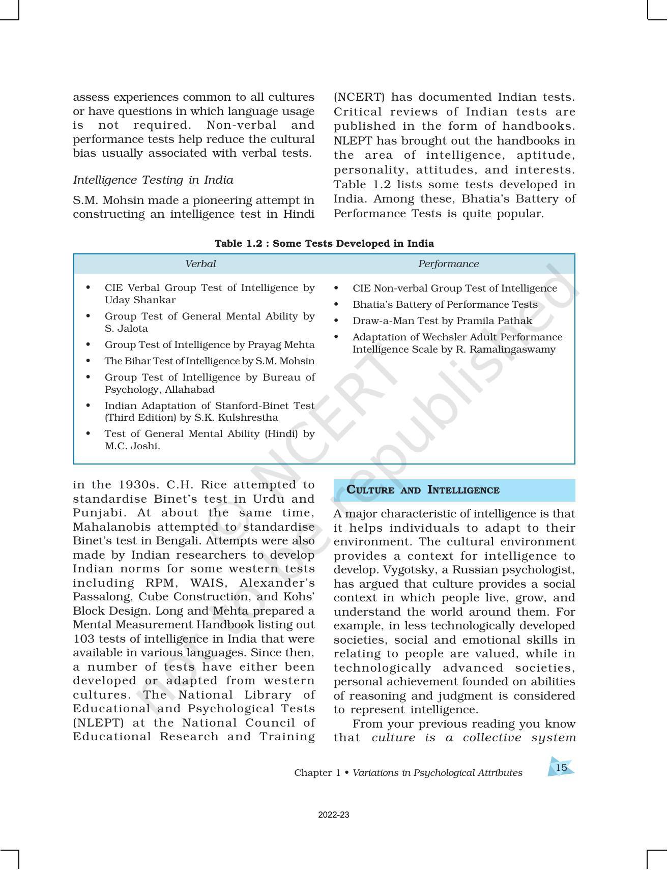 NCERT Book for Class 12 Psychology Chapter 1 Variations in Psychological Attributes - Page 15