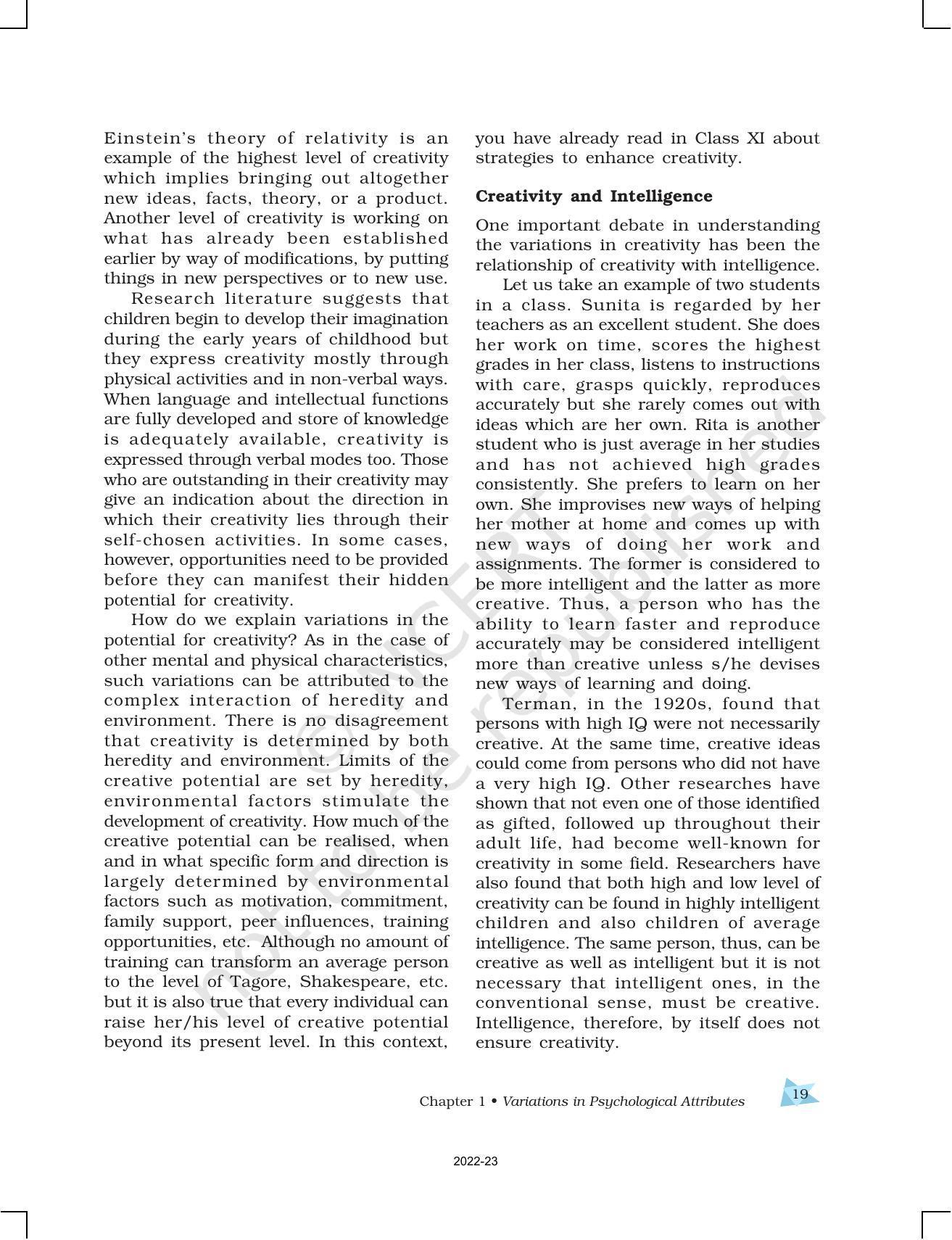 NCERT Book for Class 12 Psychology Chapter 1 Variations in Psychological Attributes - Page 19
