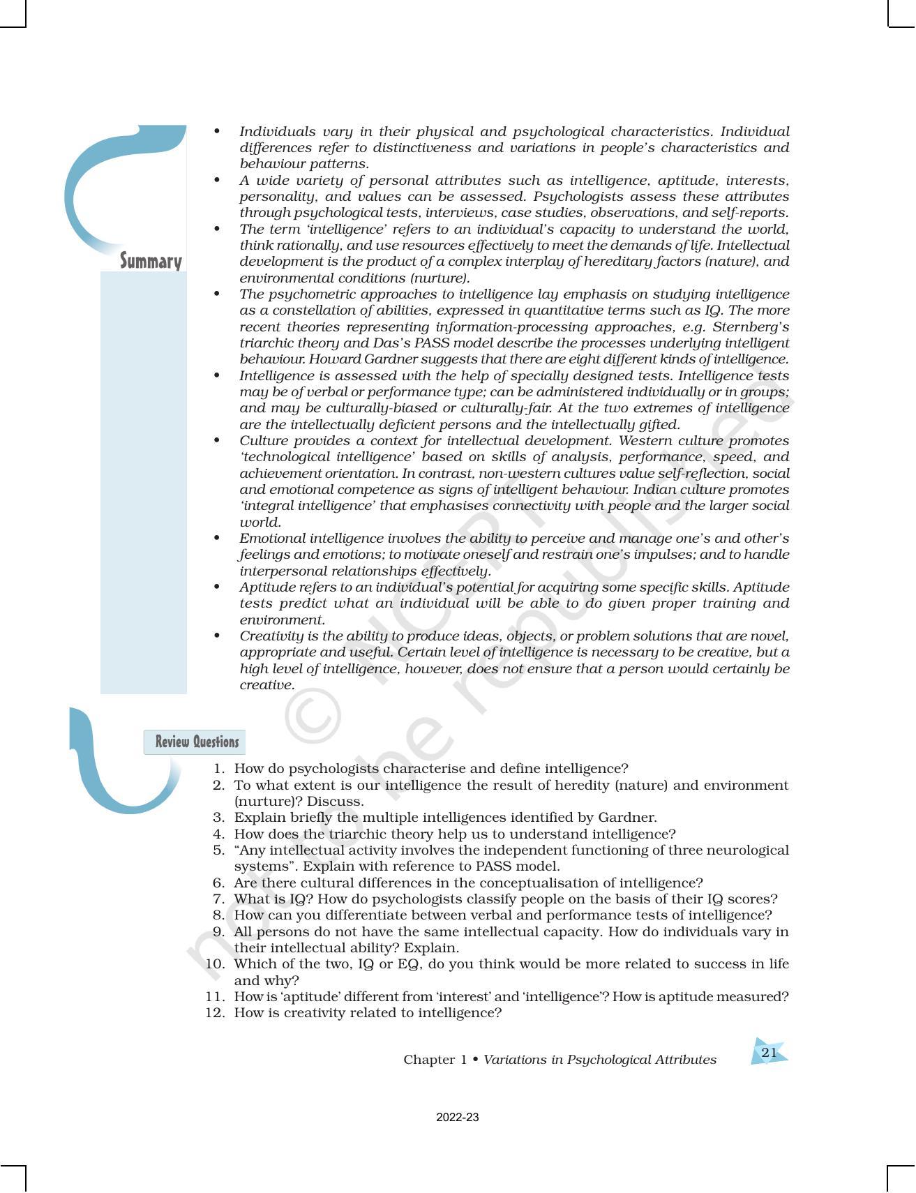 NCERT Book for Class 12 Psychology Chapter 1 Variations in Psychological Attributes - Page 21