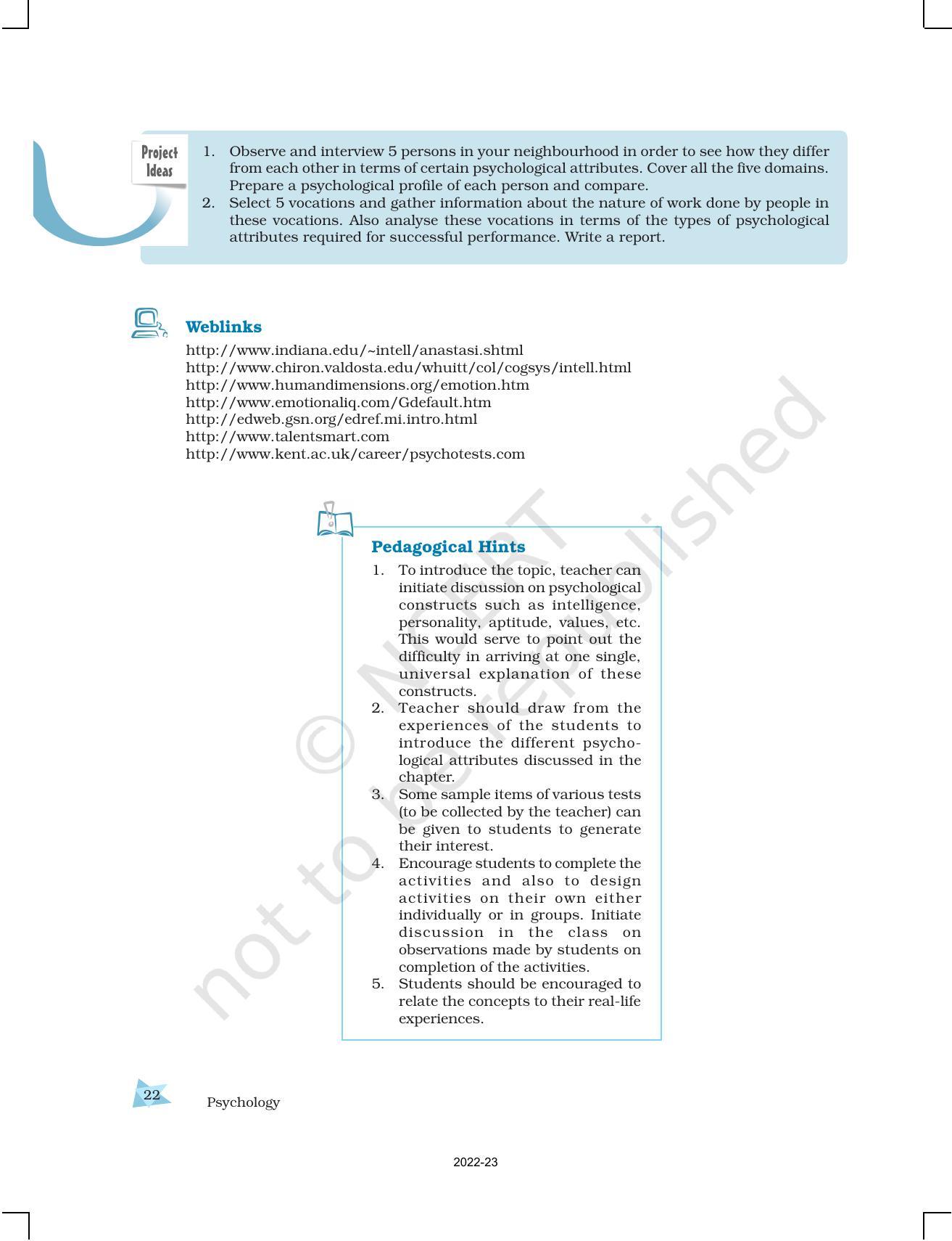 NCERT Book for Class 12 Psychology Chapter 1 Variations in Psychological Attributes - Page 22