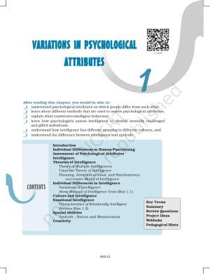 NCERT Book for Class 12 Psychology Chapter 1 Variations in Psychological Attributes