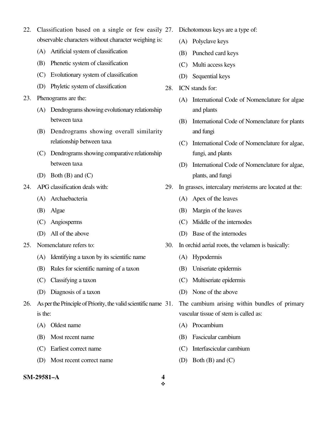 KUET 2023 M.Sc. Botany Question Paper - Page 4