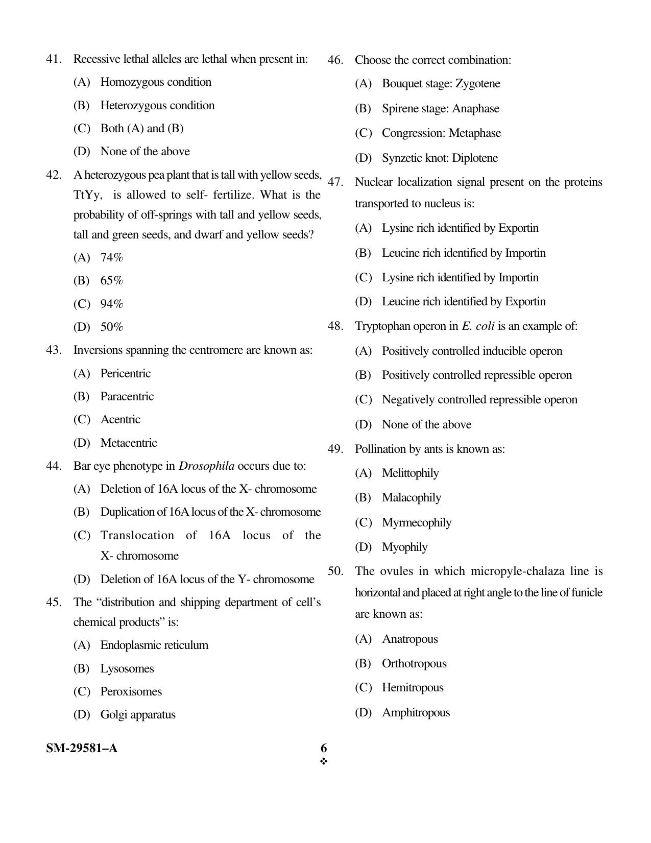 KUET 2023 M.Sc. Botany Question Paper - Page 6