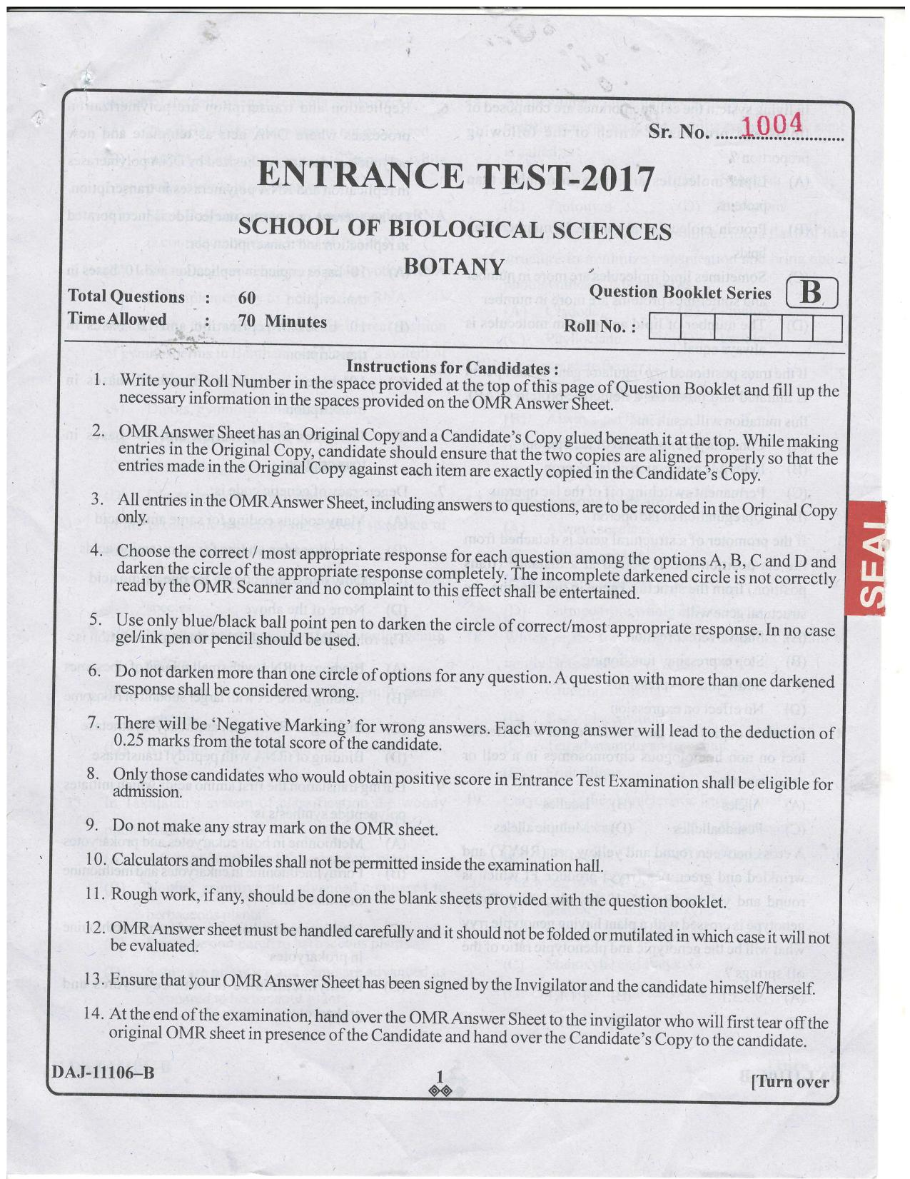 KUET 2023 M.Sc. Botany Question Paper - Page 42
