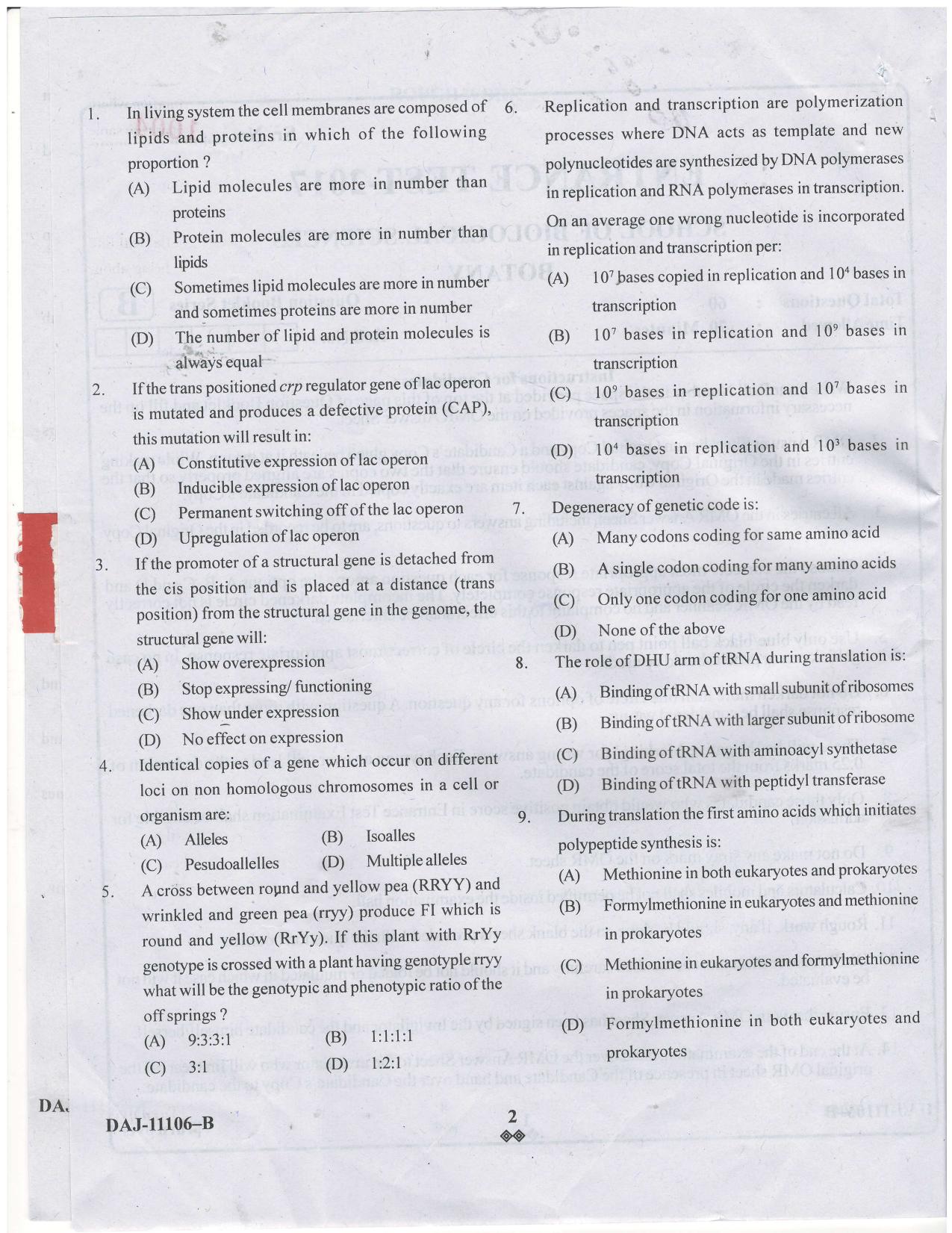 KUET 2023 M.Sc. Botany Question Paper - Page 43
