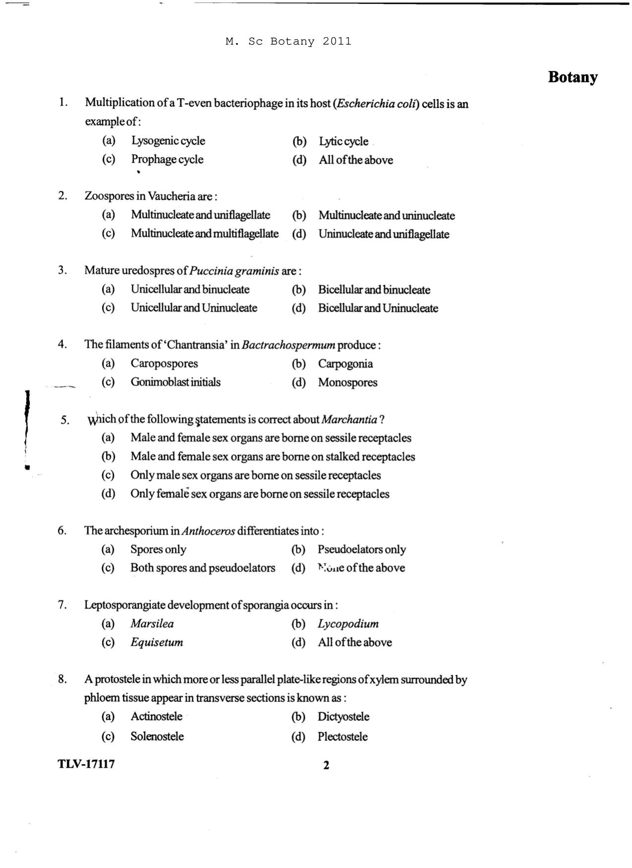 KUET 2023 M.Sc. Botany Question Paper - Page 93