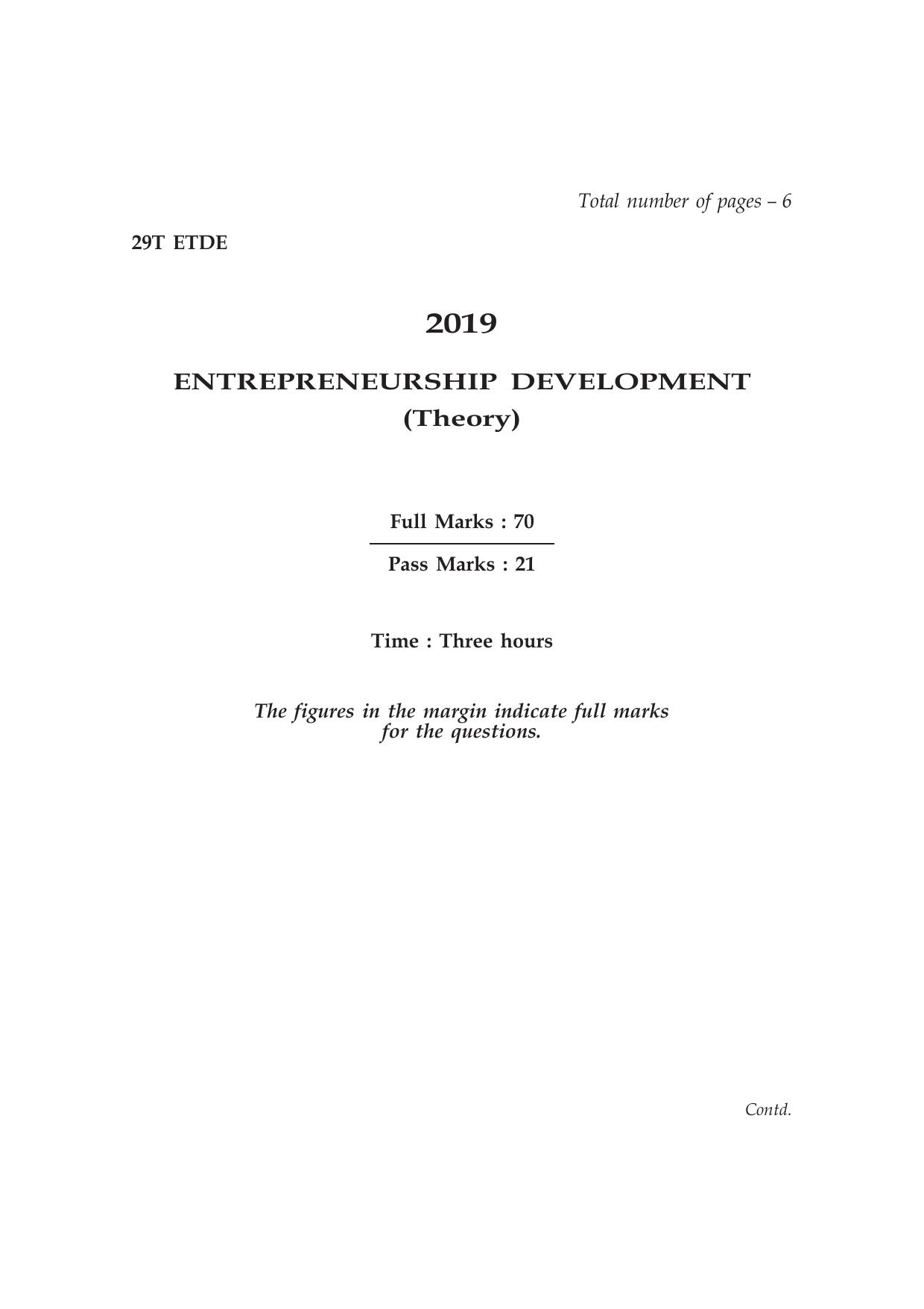 Assam HS 2nd Year Entrepreneurship Development 2019 Question Paper - Page 1