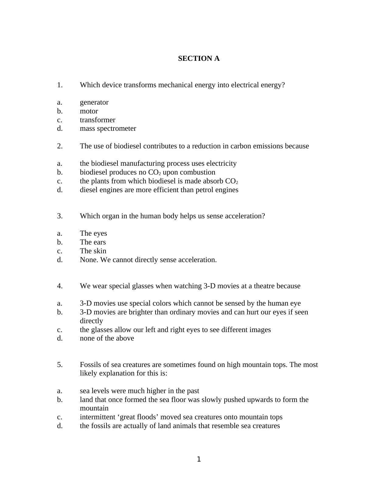 TIFR GS 2011 Biology Question Paper - Page 1