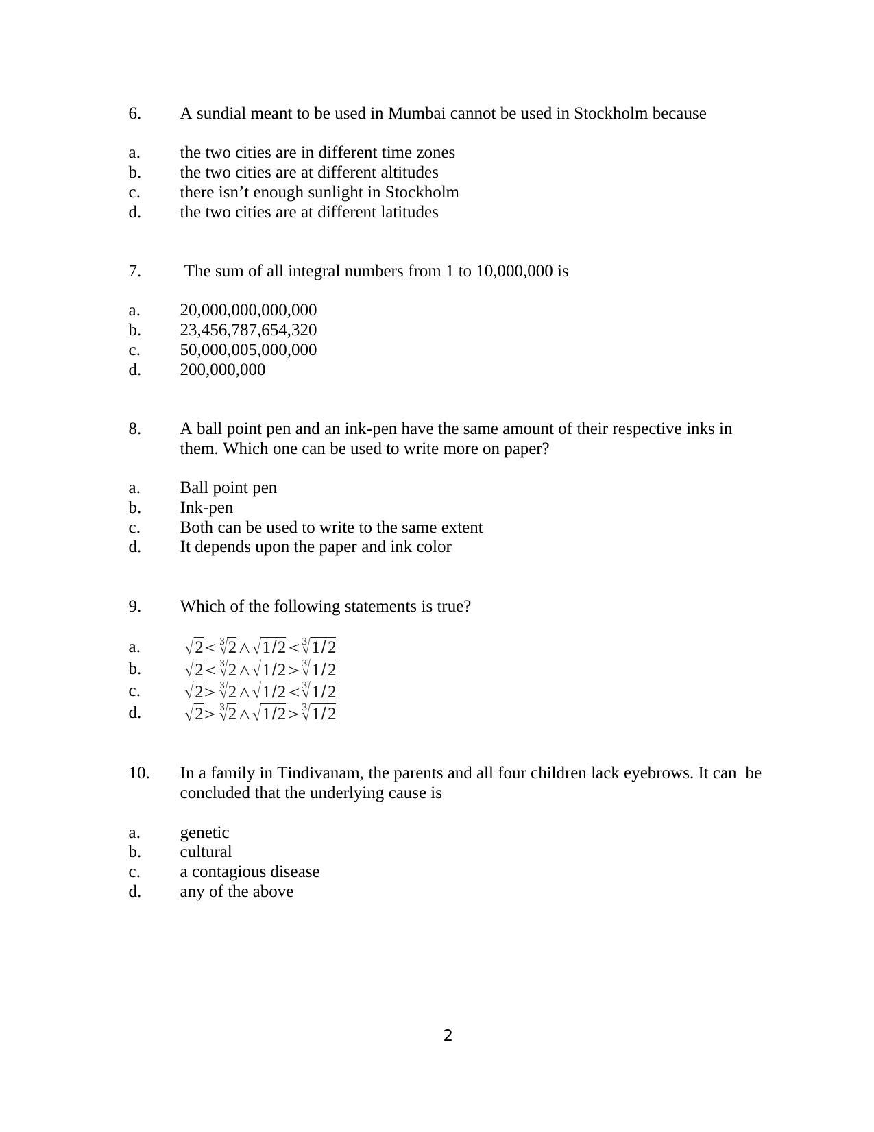 TIFR GS 2011 Biology Question Paper - Page 2
