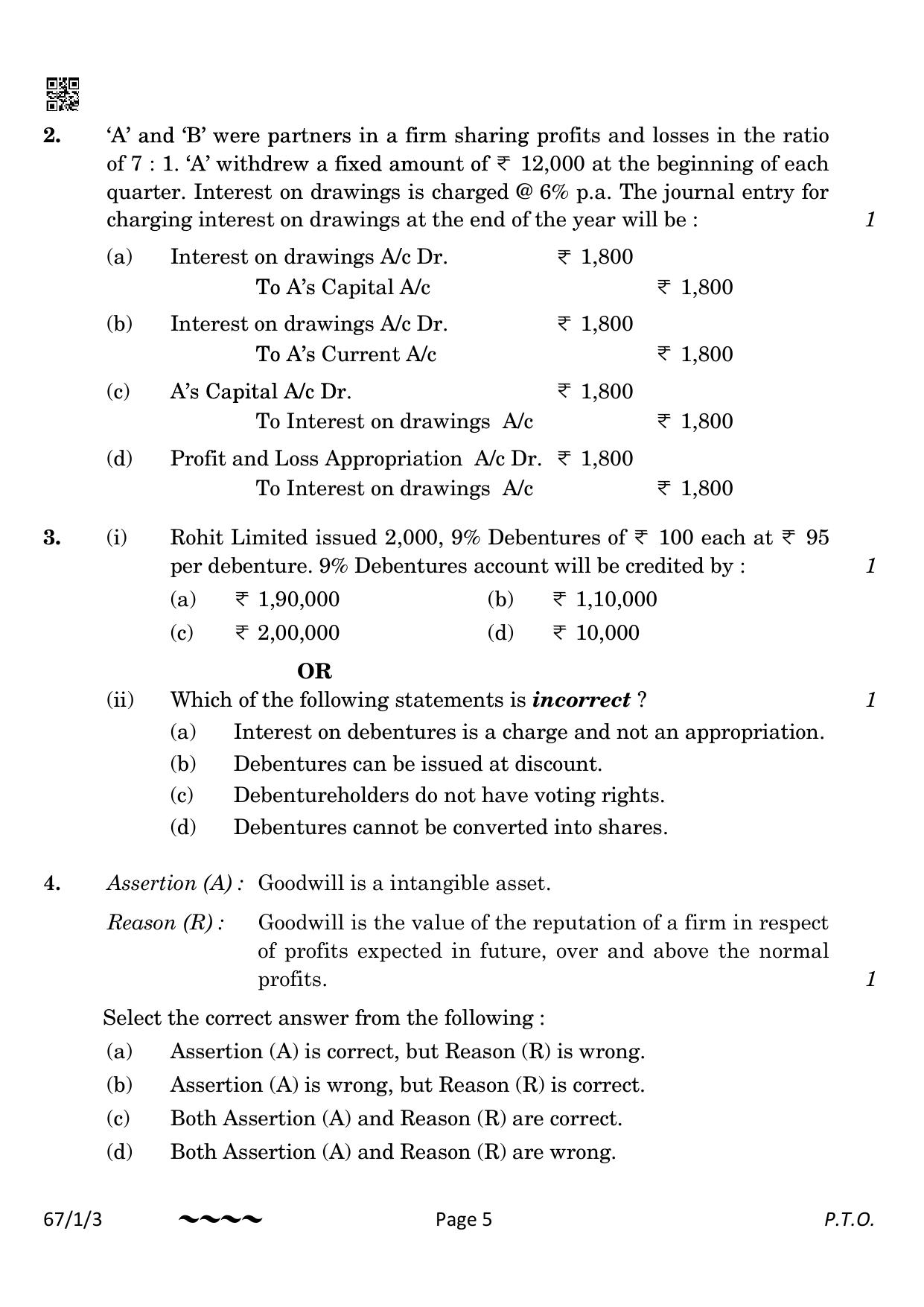 CBSE Class 12 67-1-3 Accountancy 2023 Question Paper - Page 5