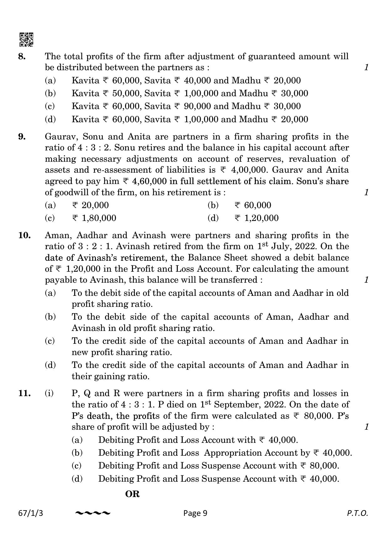 CBSE Class 12 67-1-3 Accountancy 2023 Question Paper - Page 9