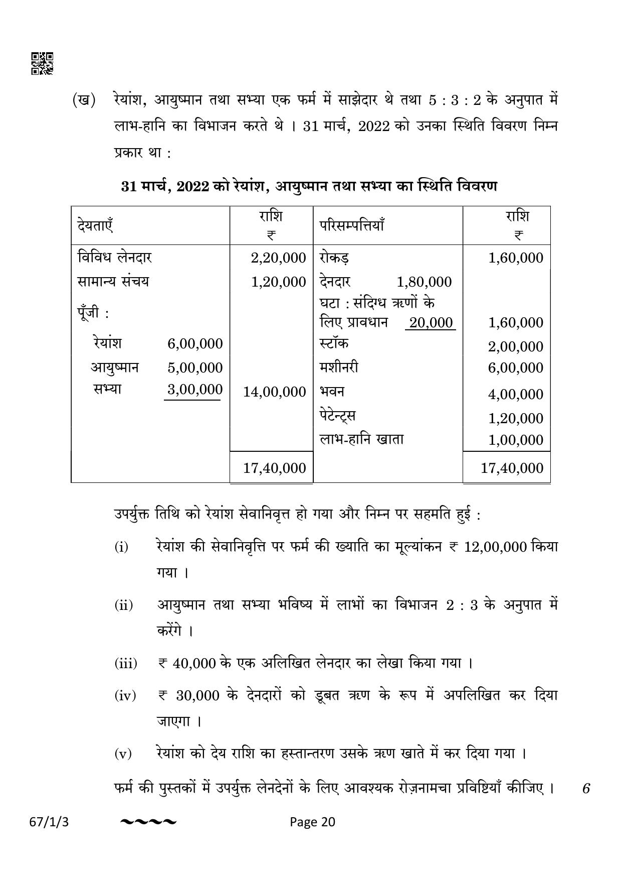 CBSE Class 12 67-1-3 Accountancy 2023 Question Paper - Page 20