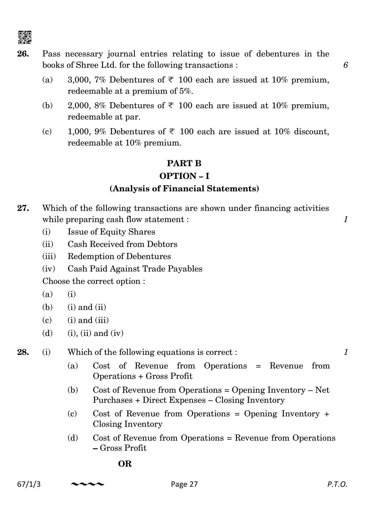 CBSE Class 12 67-1-3 Accountancy 2023 Question Paper - Page 27