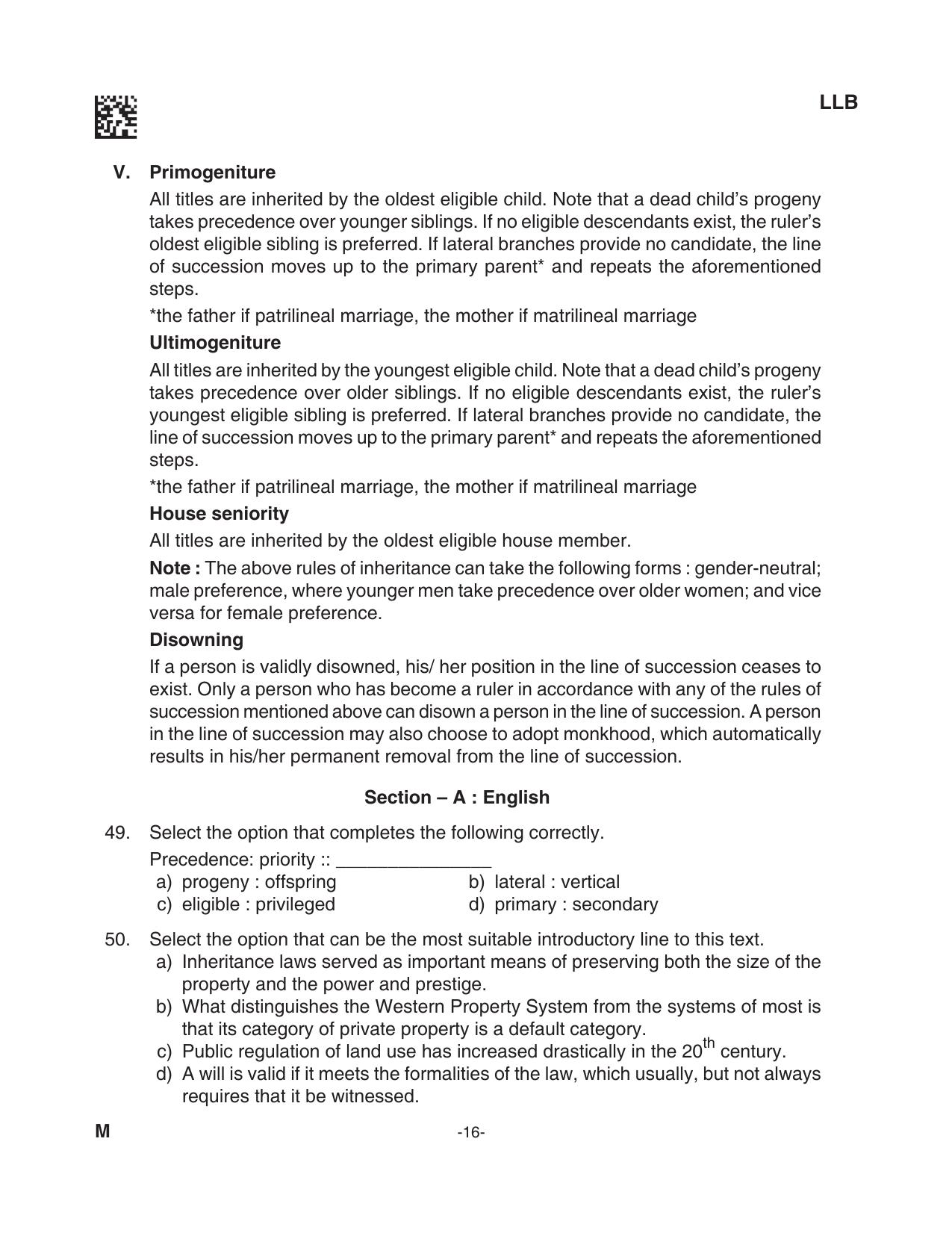 AILET 2023 Question Paper for BA LLB - Page 16