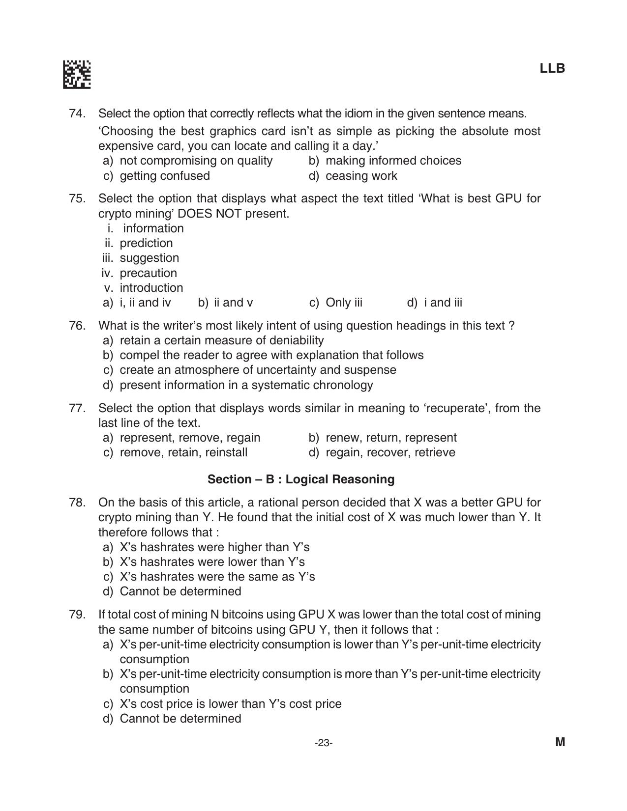 AILET 2023 Question Paper for BA LLB - Page 23