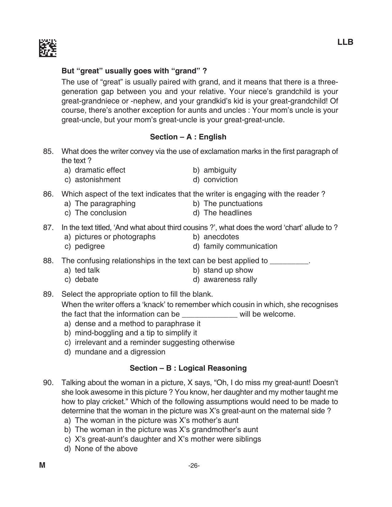 AILET 2023 Question Paper for BA LLB - Page 26