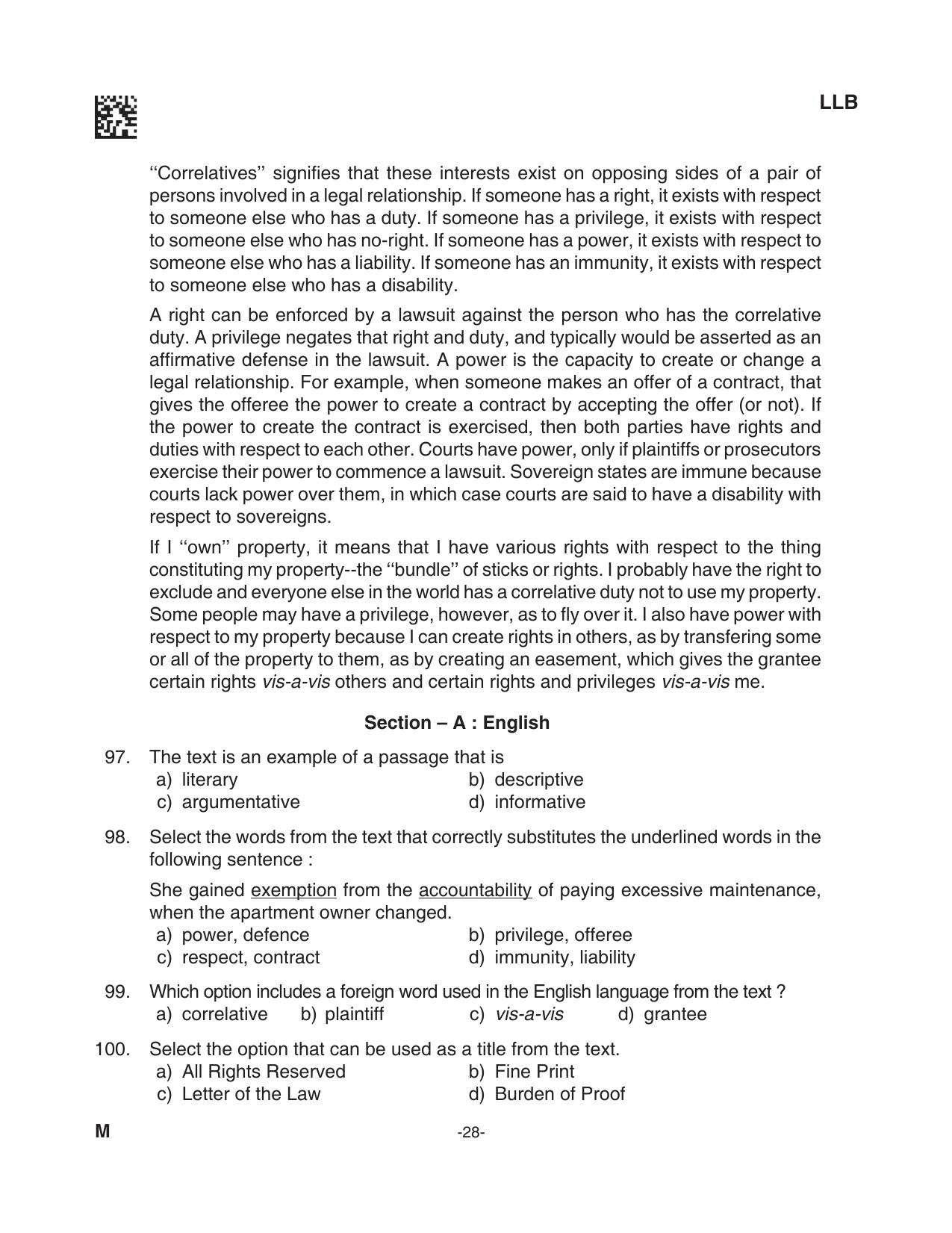 AILET 2023 Question Paper for BA LLB - Page 28