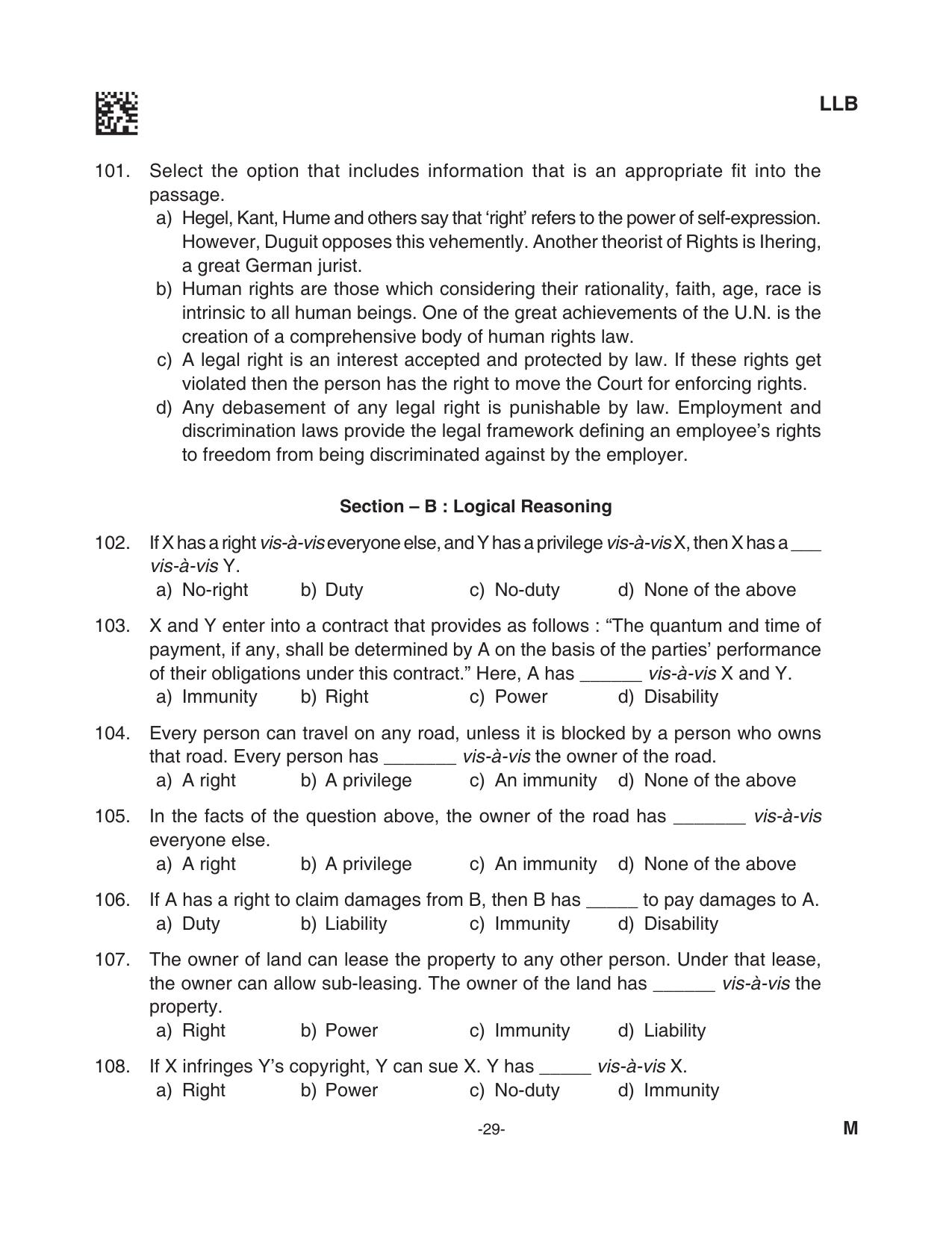 AILET 2023 Question Paper for BA LLB - Page 29