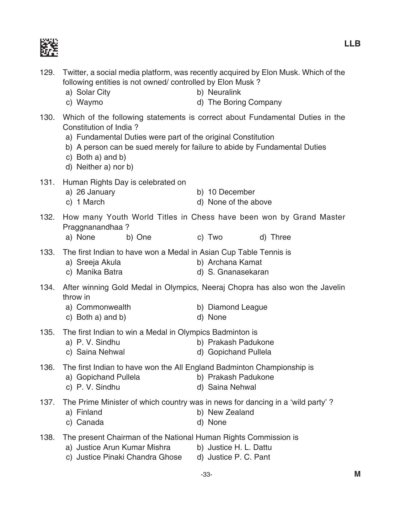 AILET 2023 Question Paper for BA LLB - Page 33