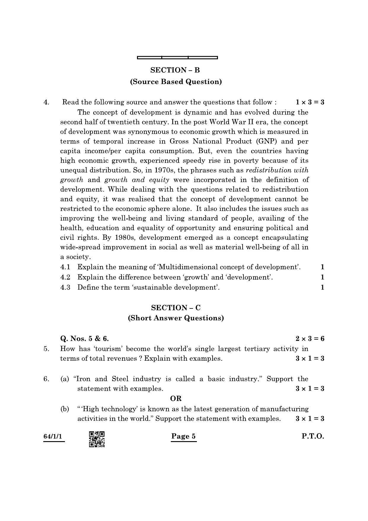 CBSE Class 12 64-1-1 Geography 2022 Question Paper - Page 5