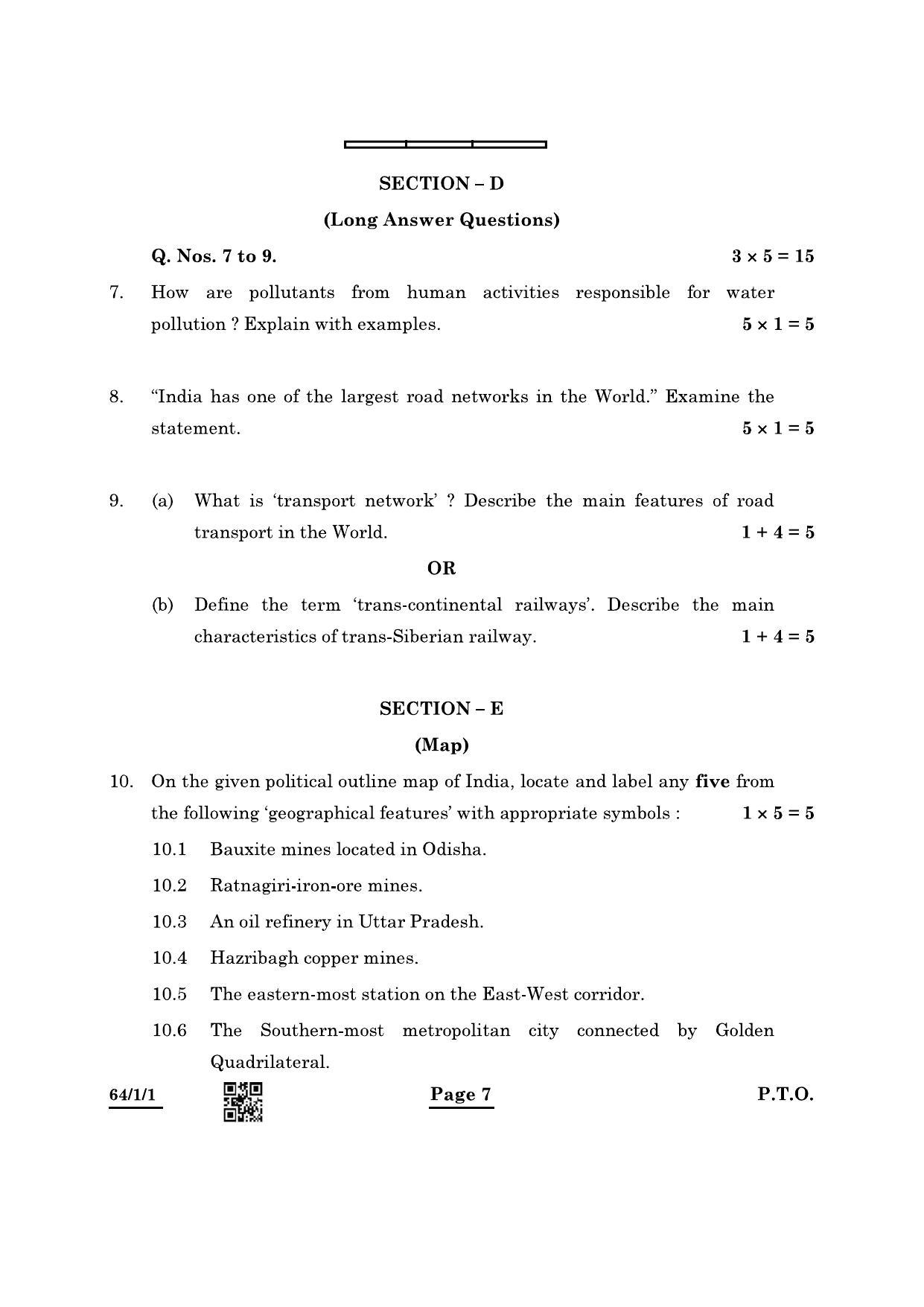 CBSE Class 12 64-1-1 Geography 2022 Question Paper - Page 7