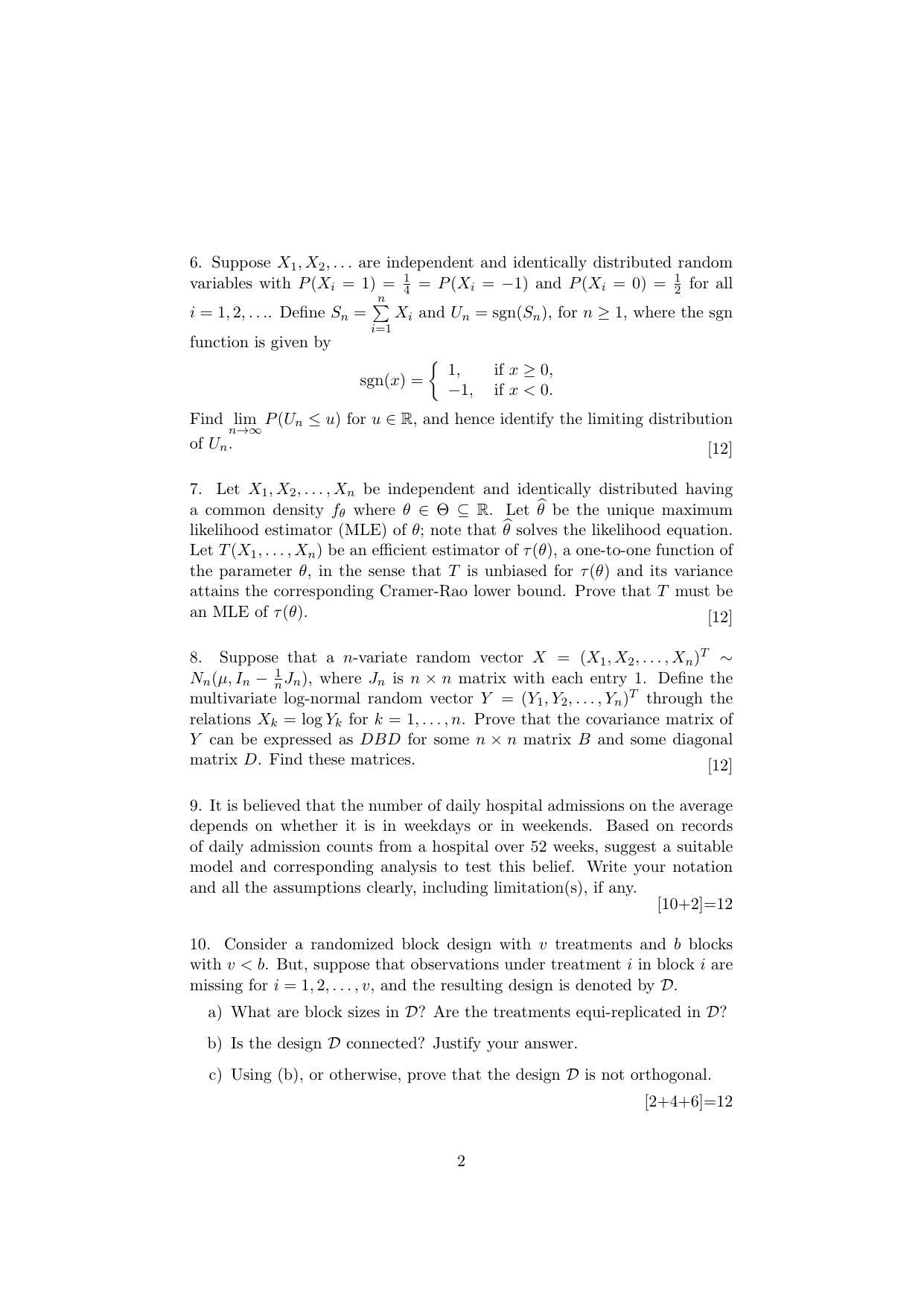 ISI Admission Test JRF in Statistics STA 2019 Sample Paper - Page 2