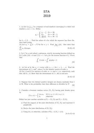 ISI Admission Test JRF in Statistics STA 2019 Sample Paper