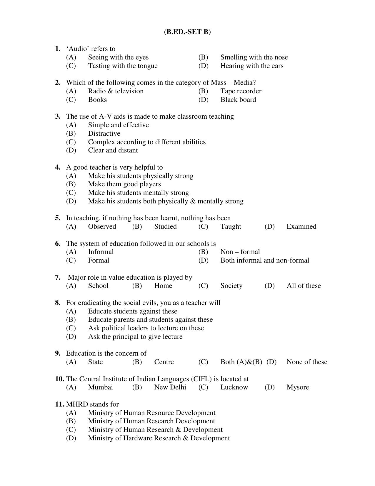 Chandigarh B.Ed 2019 Question Paper - Set B - Page 1