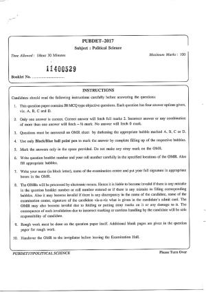PUBDET 2017 Political Science Question Paper