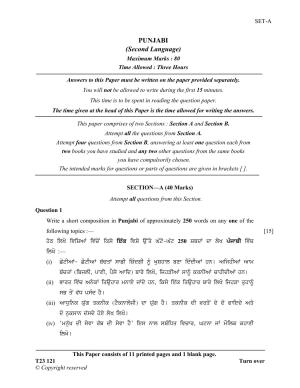 ICSE Class 10 PUNJABI 2023 Question Paper