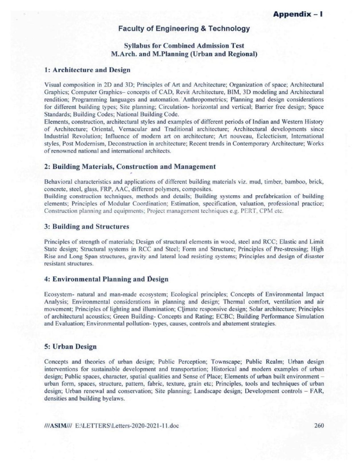 AMU Entrance Exam: Master of Planning (Urban & Regional) Syllabus - Page 1