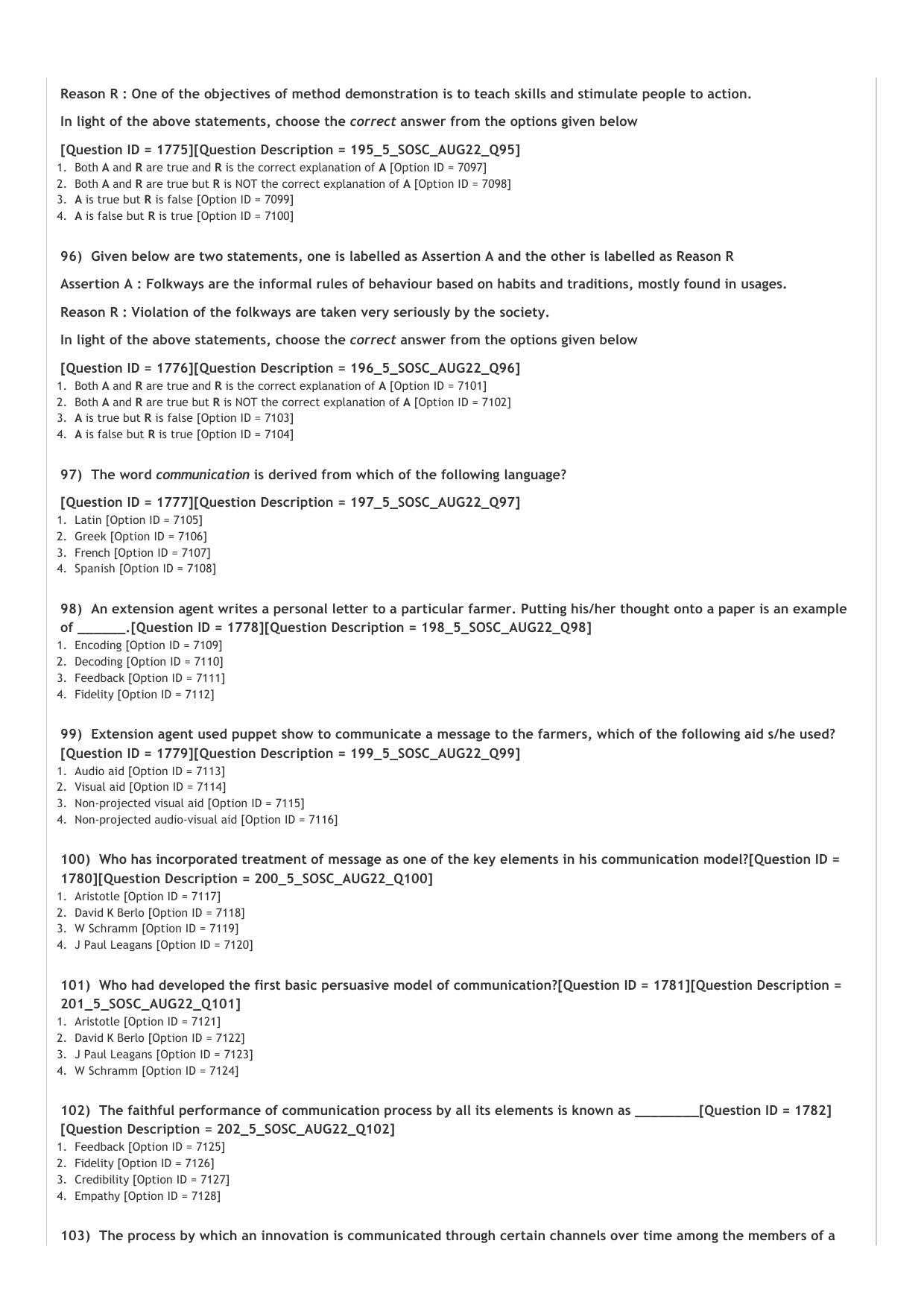 ICAR AIEEA PG 2022 SOCIAL SCIENCES Question Paper - Page 20
