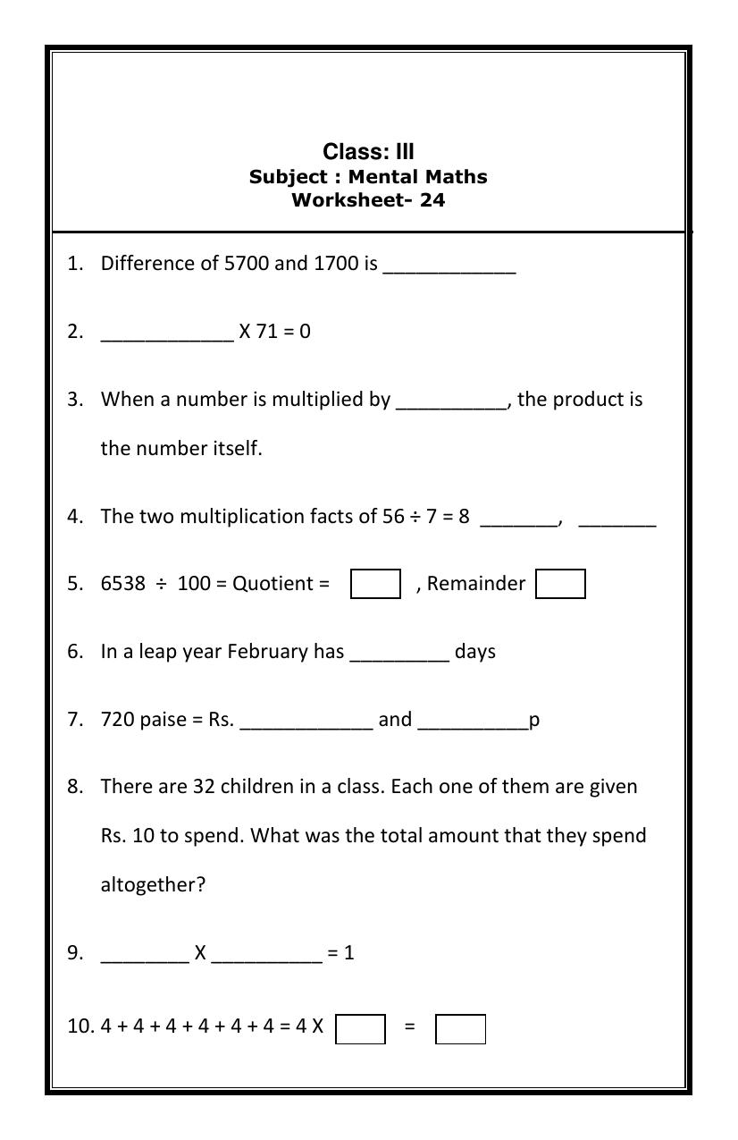 Worksheet for Class 3 Mathematics Assignment 22 - Page 4
