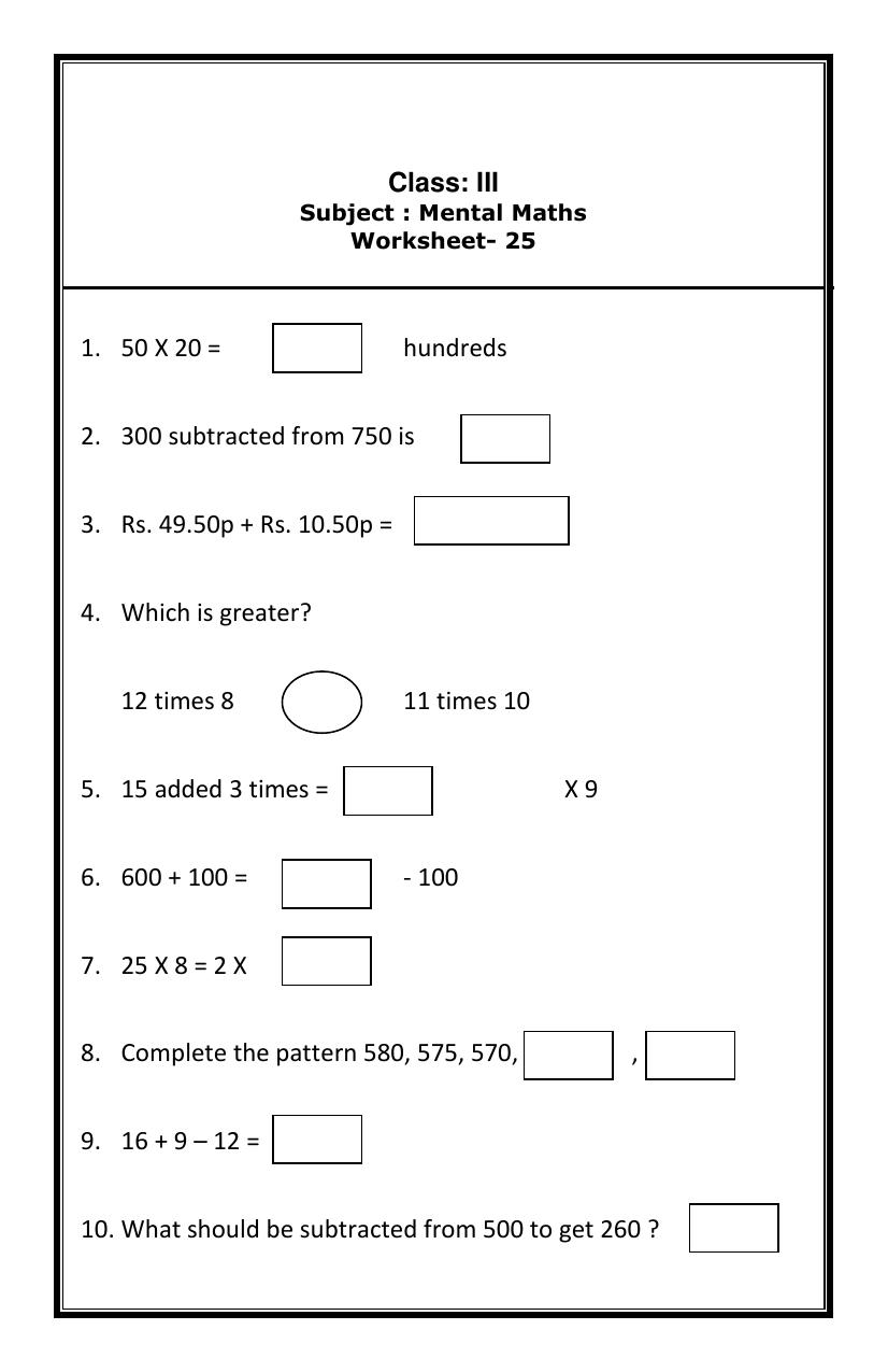 Worksheet for Class 3 Mathematics Assignment 22 - Page 5