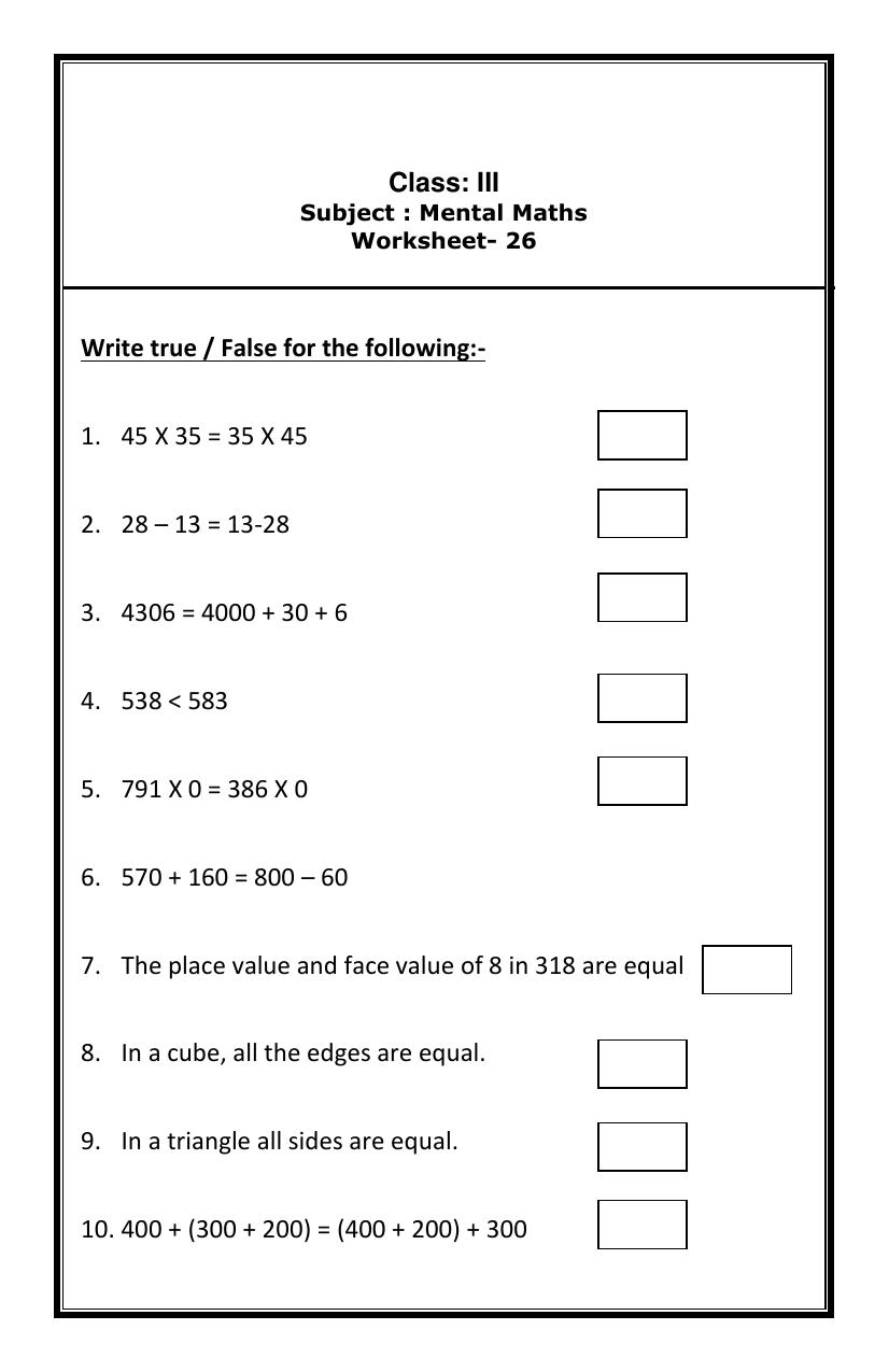 Worksheet for Class 3 Mathematics Assignment 22 - Page 6
