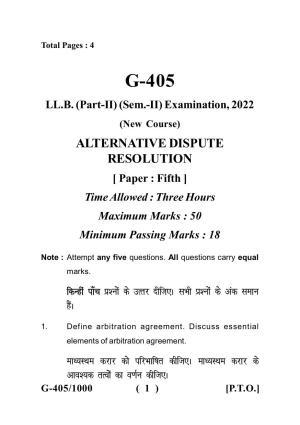 Sarguja University Question Paper July-2022 :   LL.B. Part Two (Sem.-II)(New Course)Alternative Dispute Resolution (Practicals) Paper 1