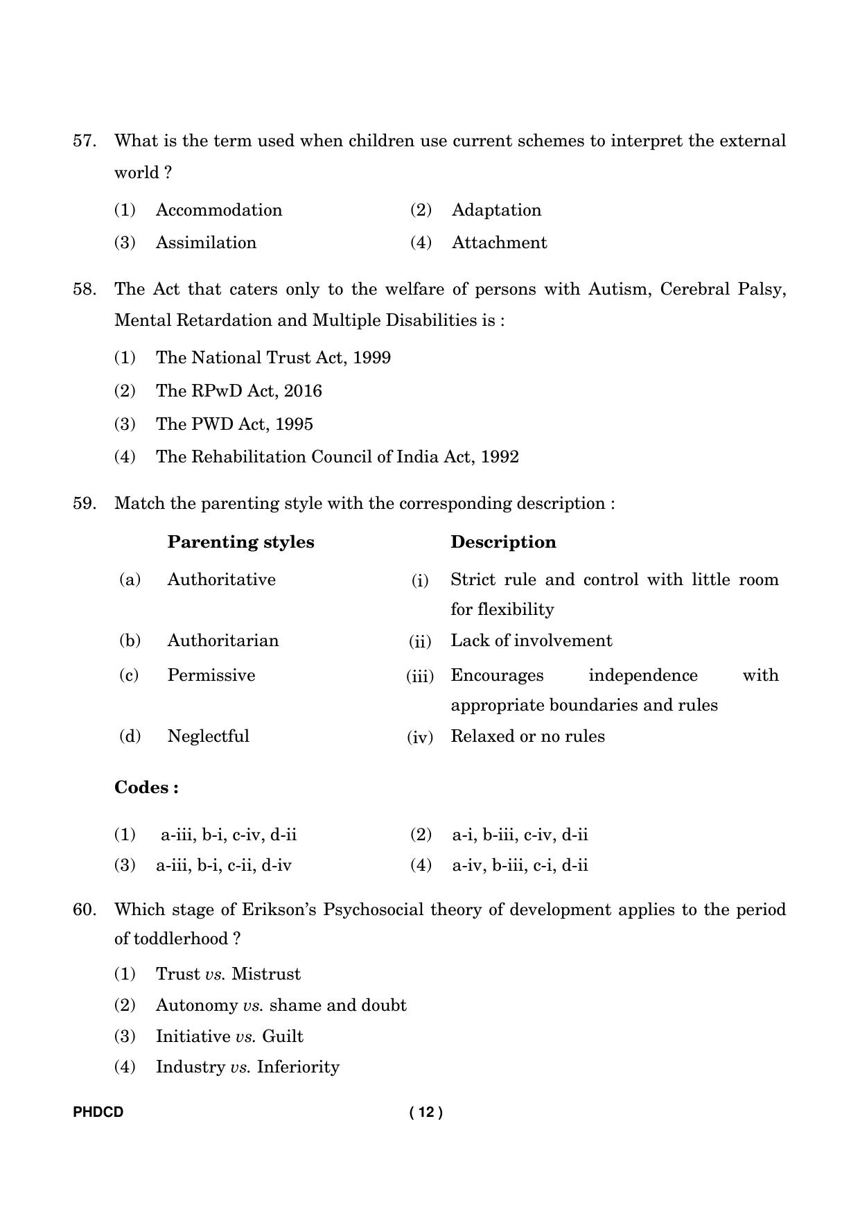 IGNOU PhD Entrance Test Ph.D (Child Development) Entrance Test, July, 2023 Question Paper - Page 13