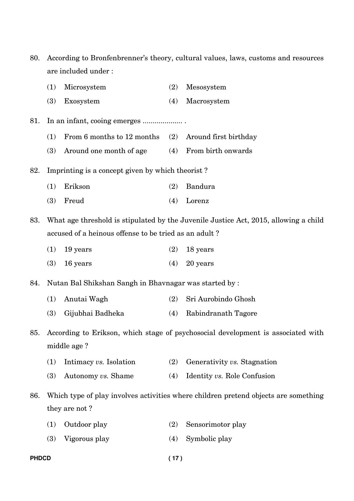 IGNOU PhD Entrance Test Ph.D (Child Development) Entrance Test, July, 2023 Question Paper - Page 18