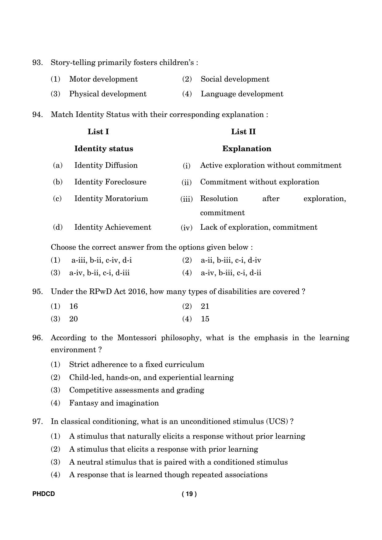 IGNOU PhD Entrance Test Ph.D (Child Development) Entrance Test, July, 2023 Question Paper - Page 20