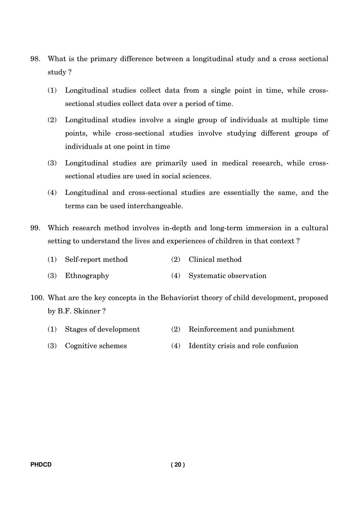 IGNOU PhD Entrance Test Ph.D (Child Development) Entrance Test, July, 2023 Question Paper - Page 21