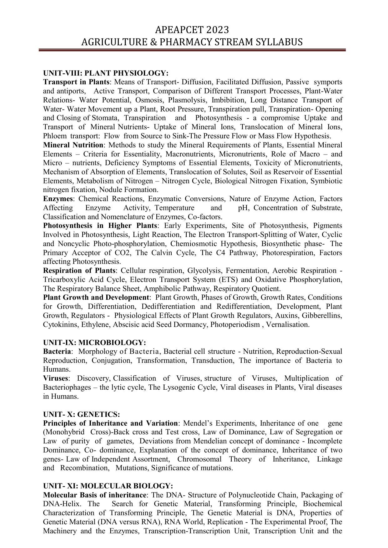 AP EAPCET Agriculture & Pharmacy Syllabus - Page 2