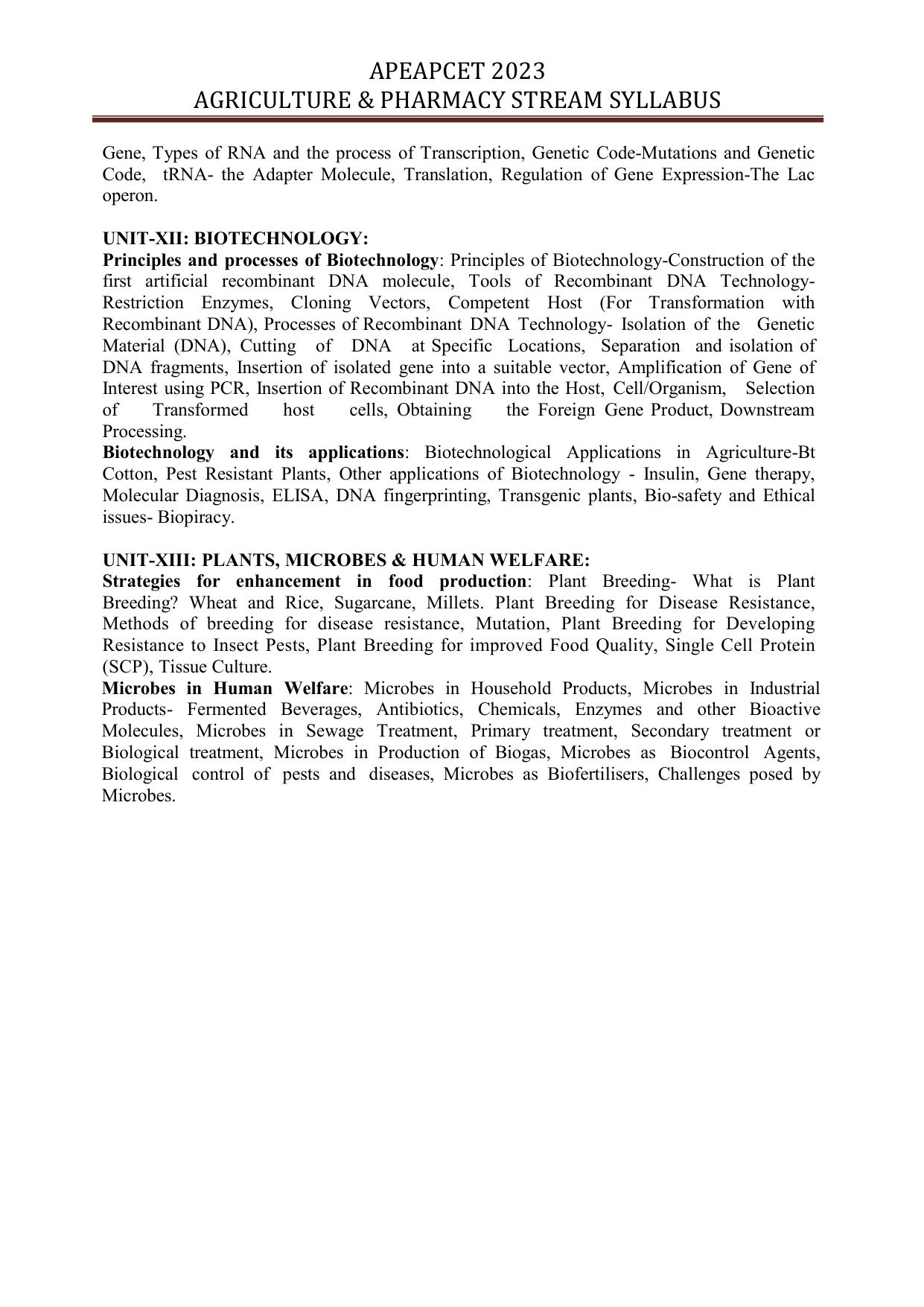 AP EAPCET Agriculture & Pharmacy Syllabus - Page 3