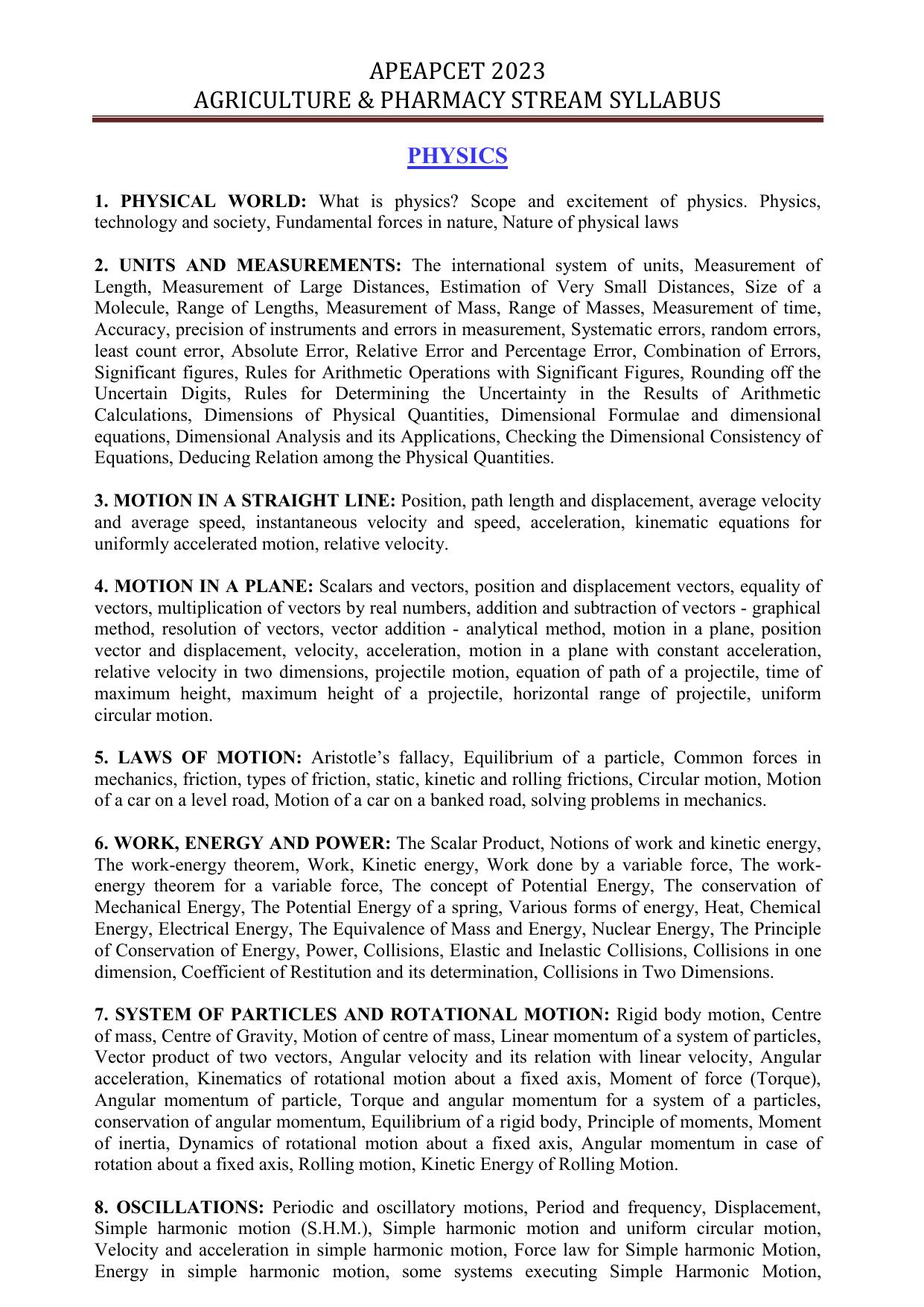 AP EAPCET Agriculture & Pharmacy Syllabus - Page 7