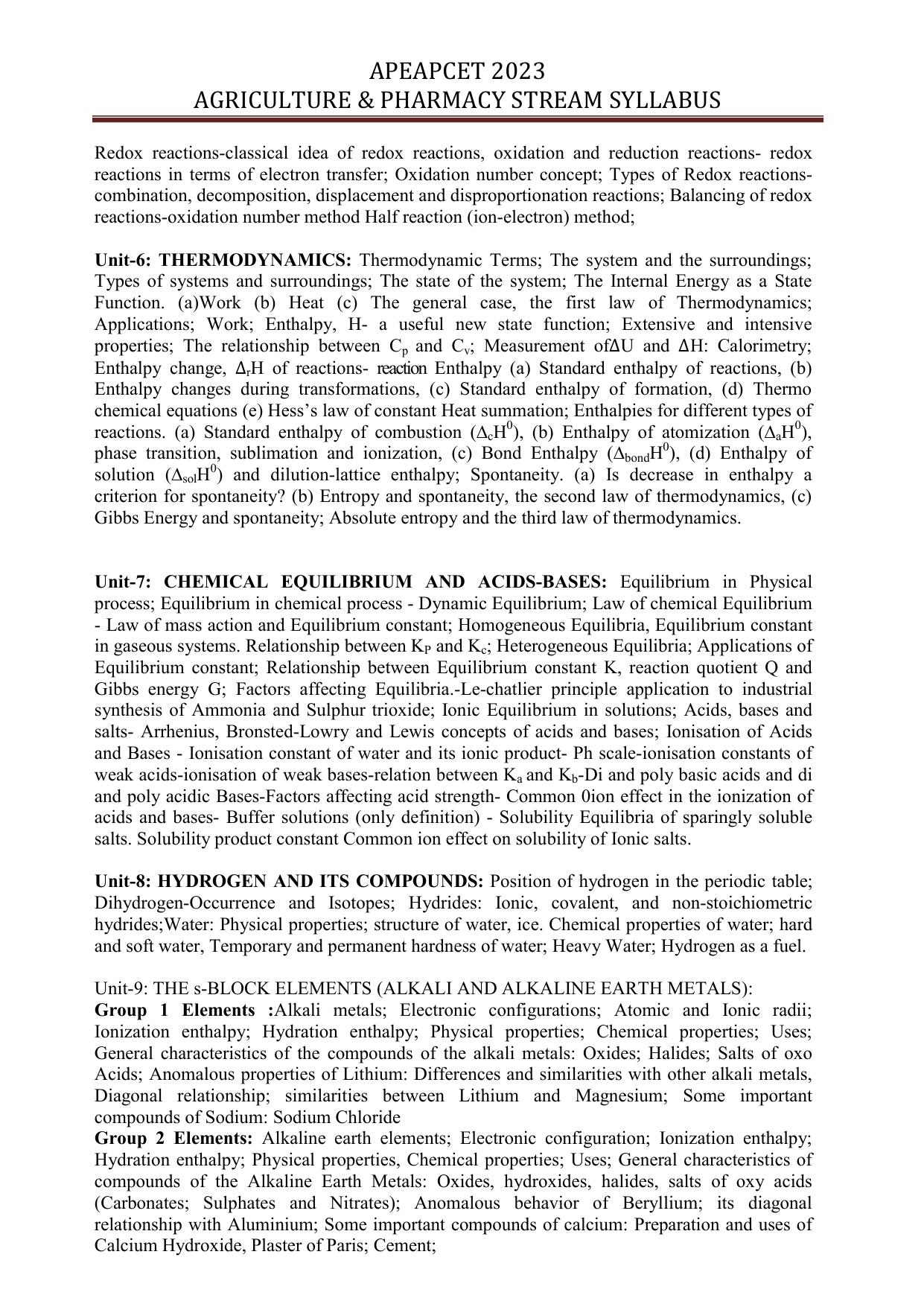 AP EAPCET Agriculture & Pharmacy Syllabus - Page 12