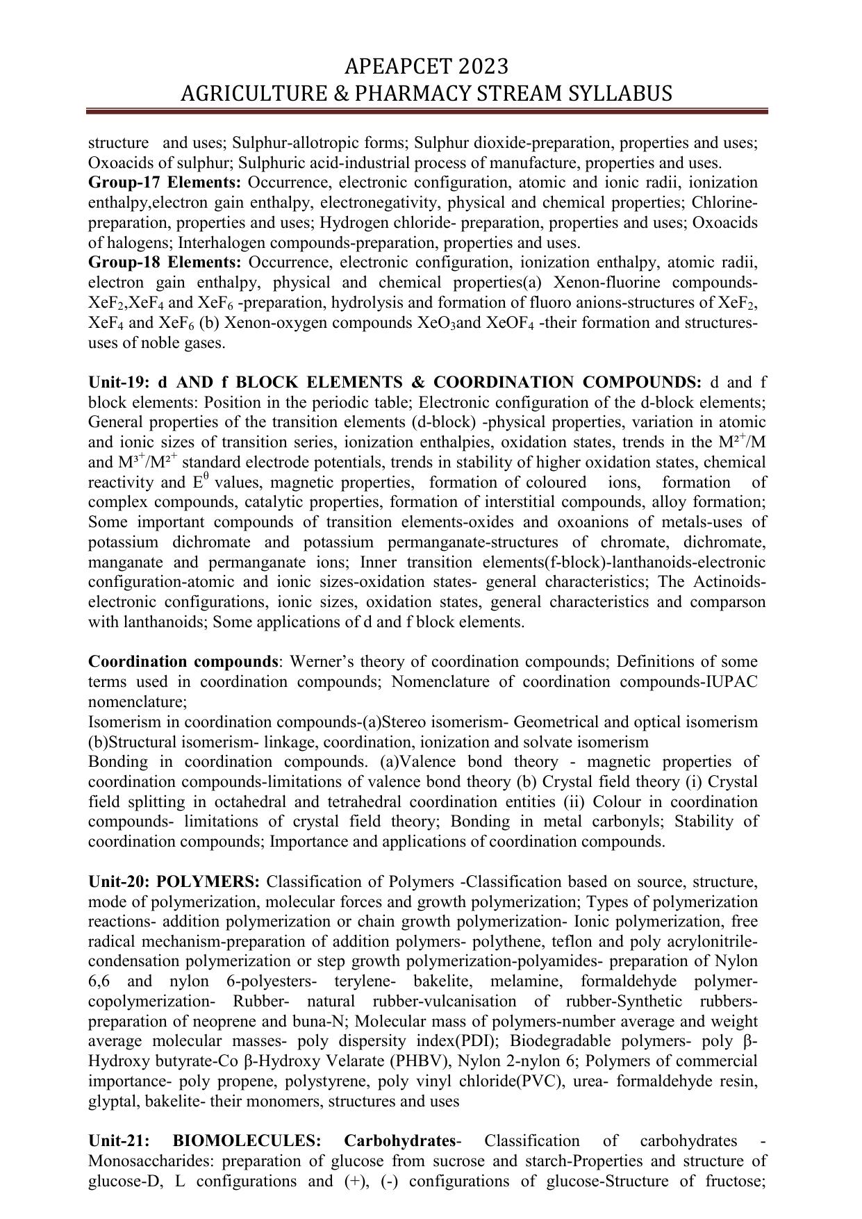 AP EAPCET Agriculture & Pharmacy Syllabus - Page 15